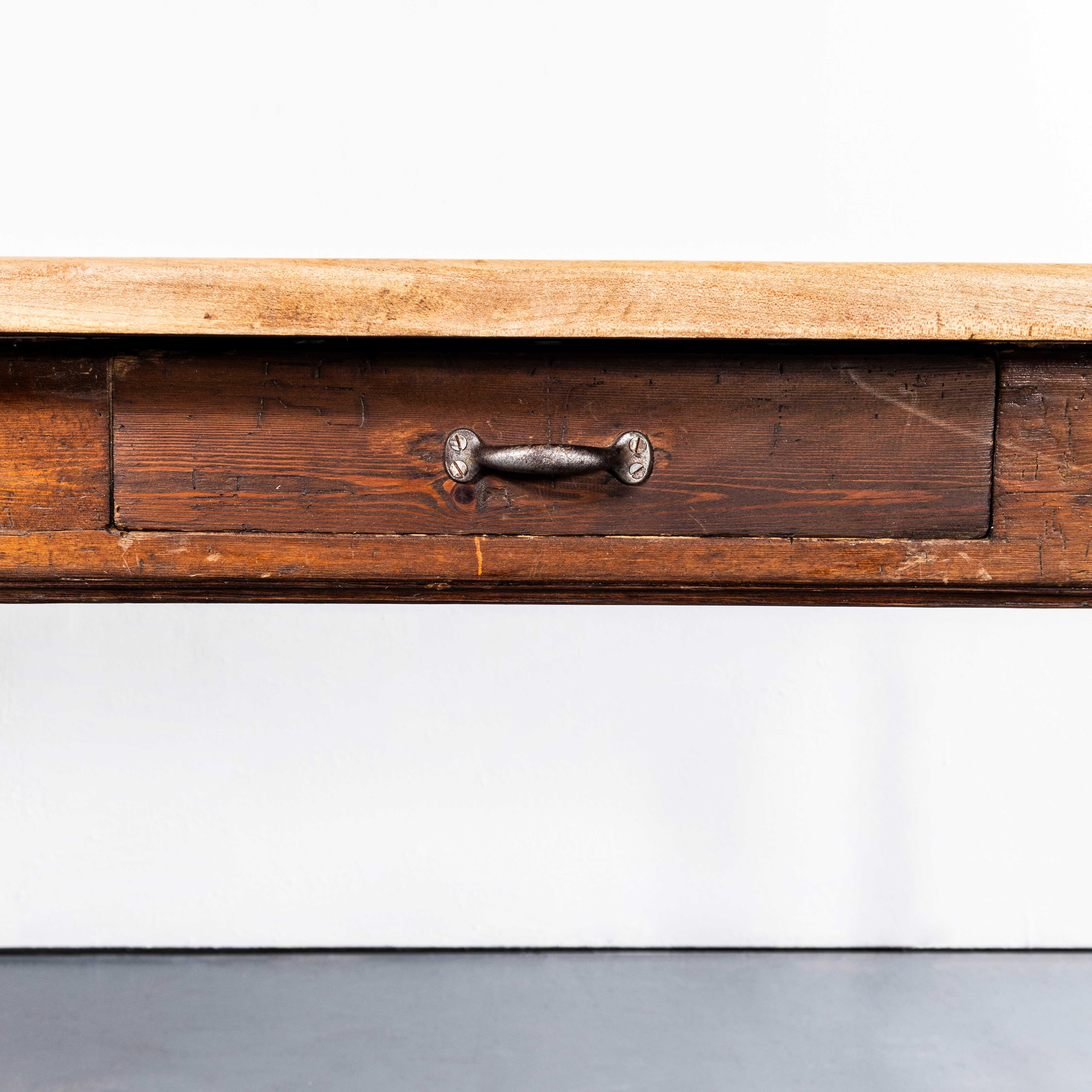 1950's French Planked Top Pine Farmhouse Table For Sale 1