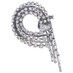 1950s French Platinum 4 Carat Brilliant Round Diamond Set Bow Brooch Pin Pendant