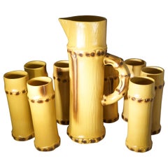 1950s French Pol Chambost Ceramic Faux Bamboo Serveware Set