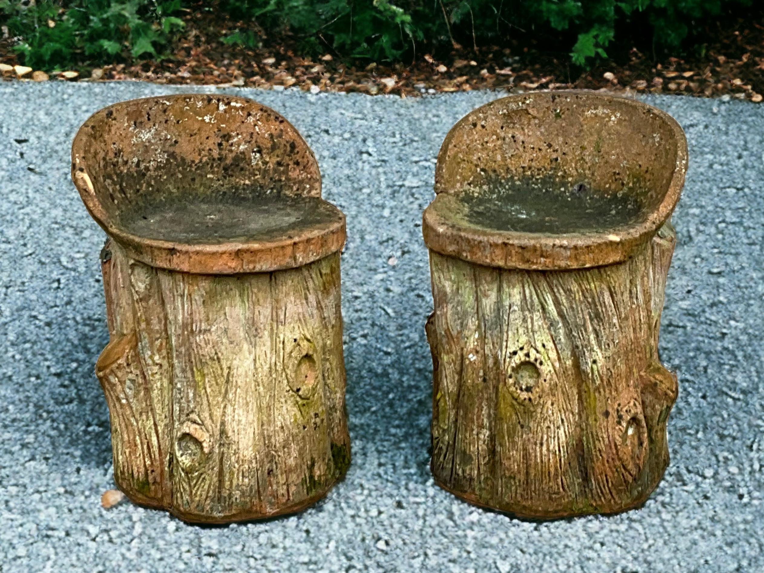 1950s French Primitive Rustic Terracotta Faux Bois Garden Seats / Stools - Pair 6