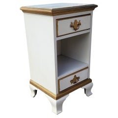 1950s French Provincial 2-Drawer Painted Nightstand Table with Giltwood Trims