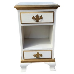 1950s French Provincial 2-Drawer Painted Nightstand Table with Giltwood Trims