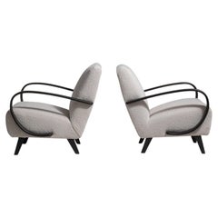 1950s French Provincial Club Chair, Cream Boucle, Black Wood Frame