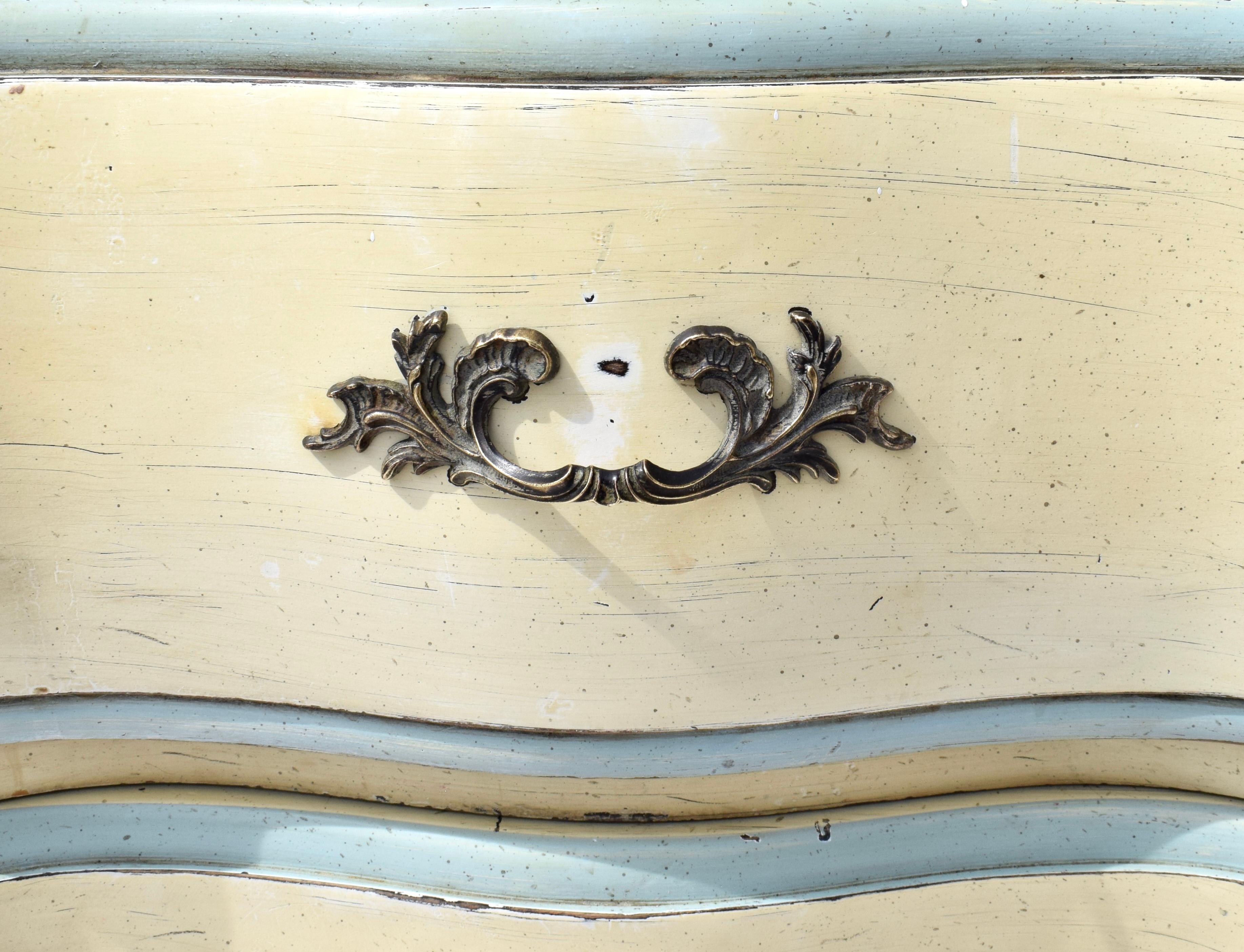 American 1950's French Provincial Bombe Style Painted Nightstands