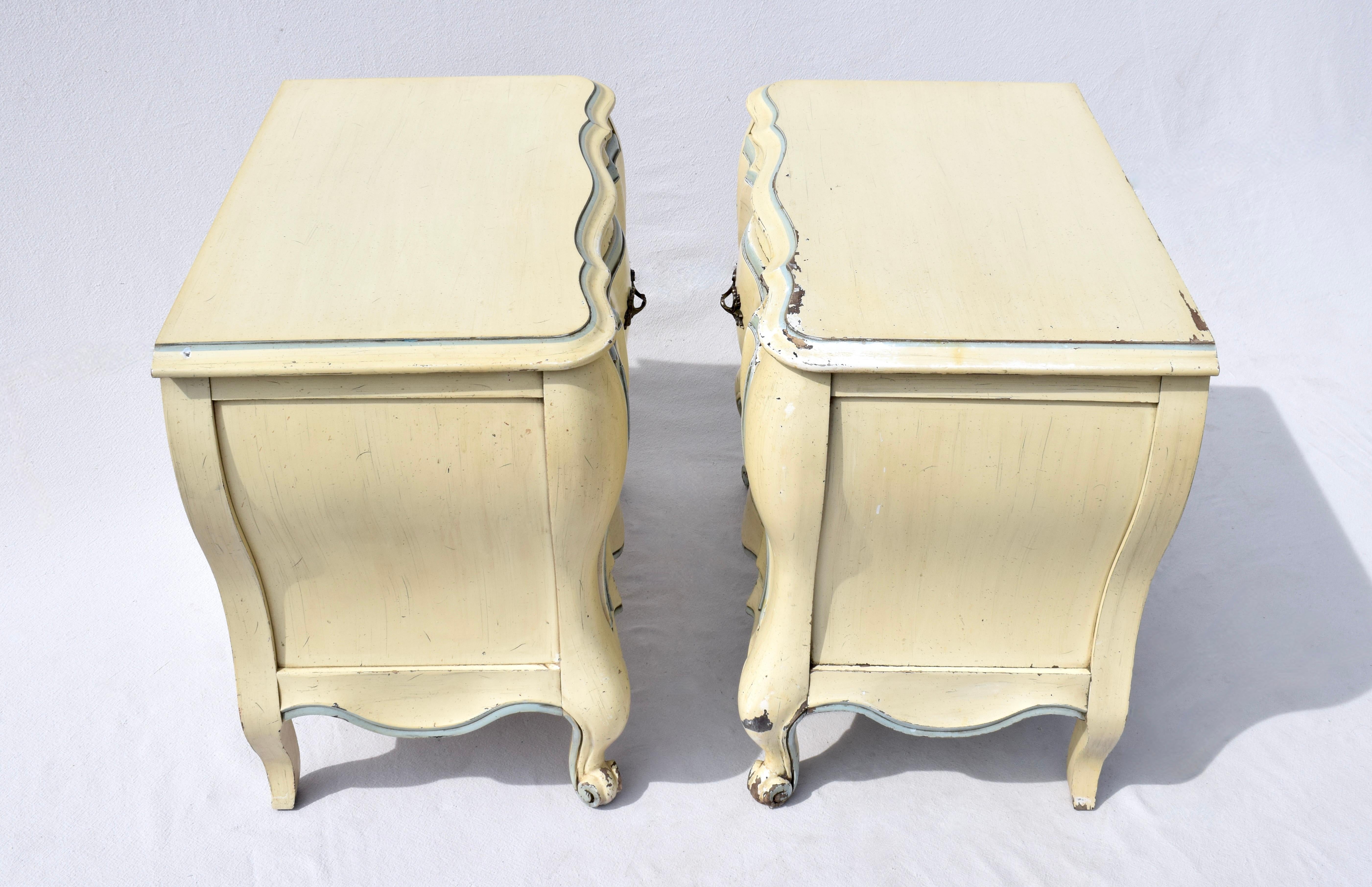 20th Century 1950's French Provincial Bombe Style Painted Nightstands