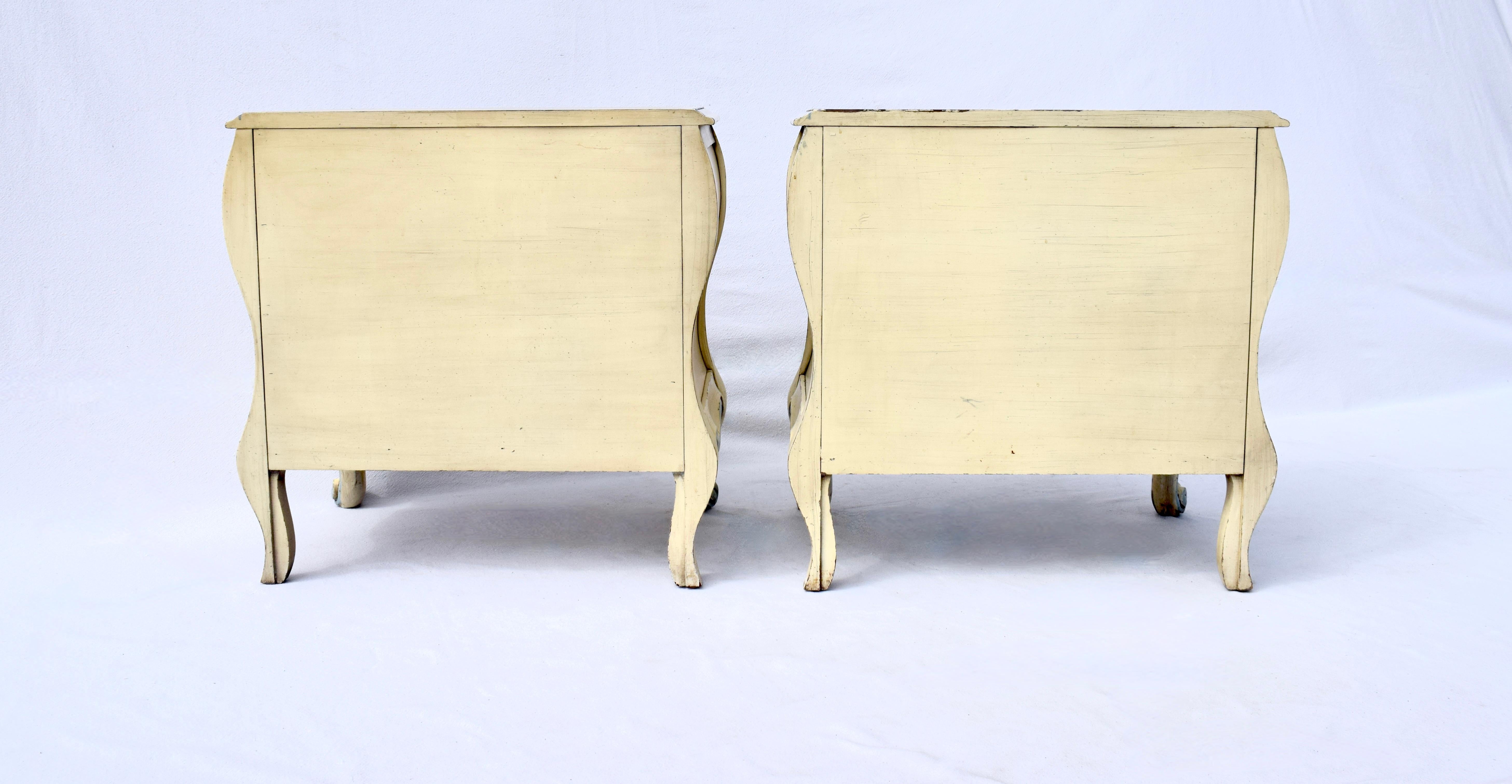 Brass 1950's French Provincial Bombe Style Painted Nightstands