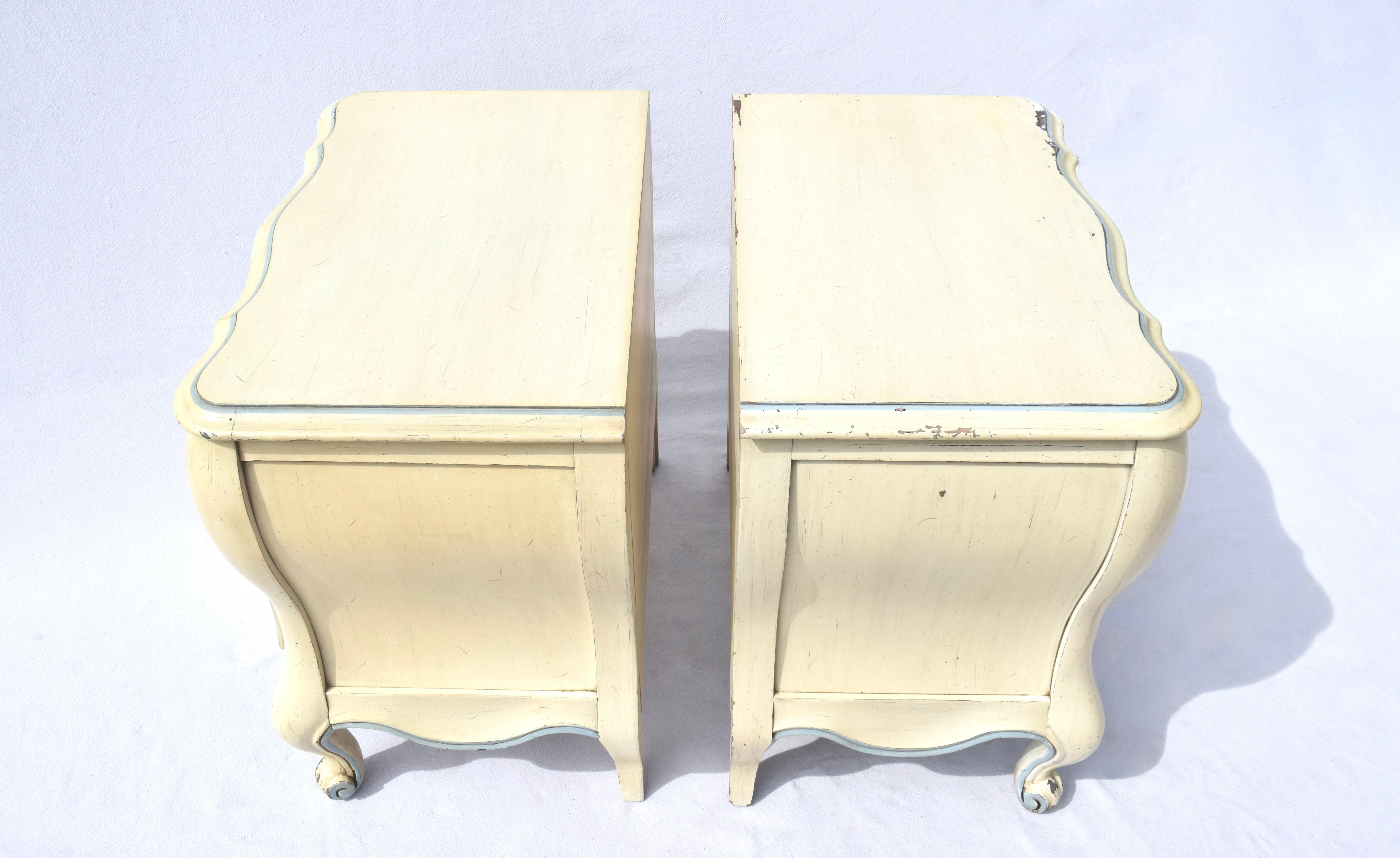 1950's French Provincial Bombe Style Painted Nightstands 1