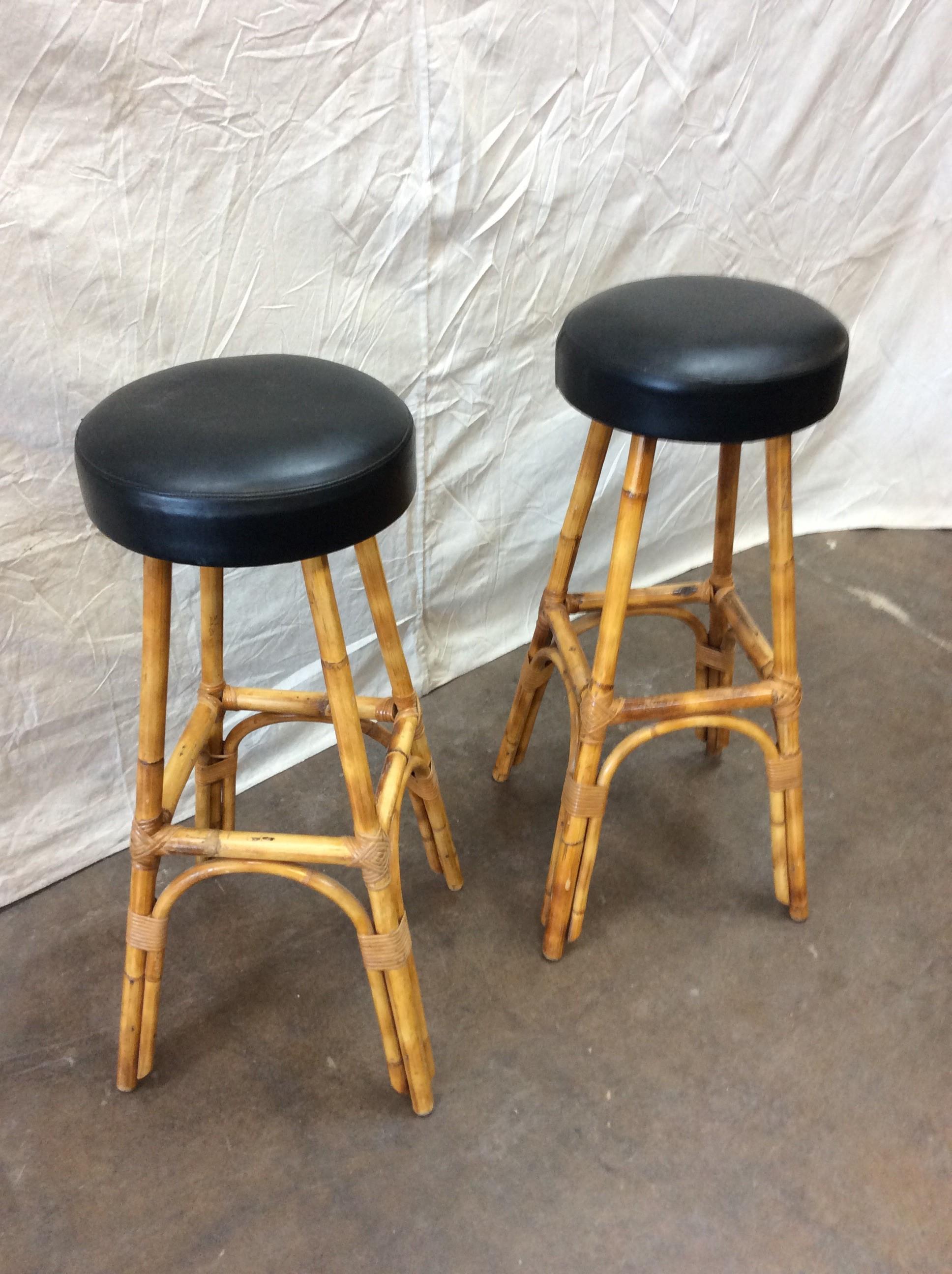 1950s French Rattan and Bamboo Bar Stools - a Pair For Sale 6