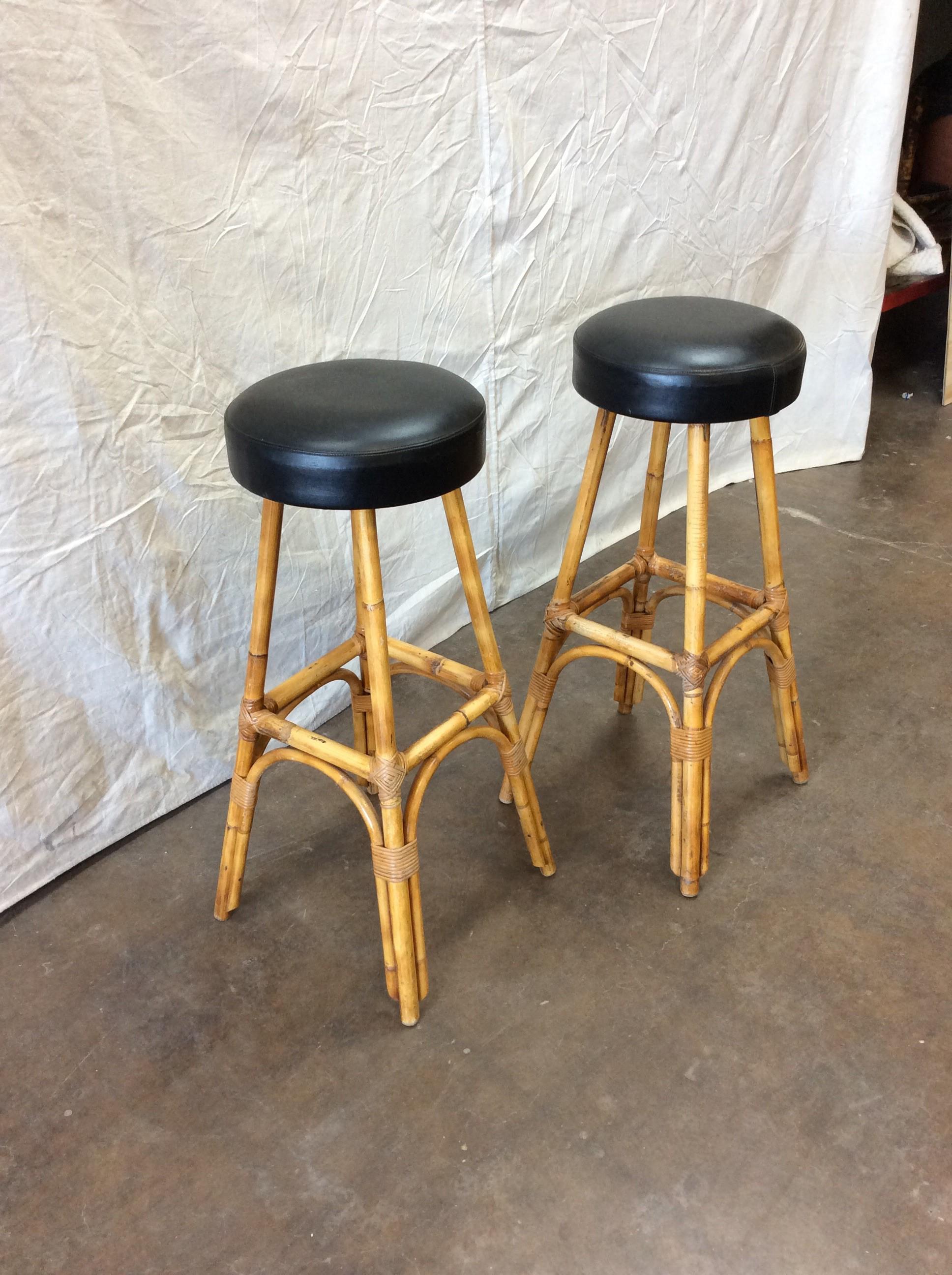 1950s French Rattan and Bamboo Bar Stools - a Pair For Sale 7