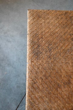 1950s French Rattan and Iron Square Coffee Table, Woven Design