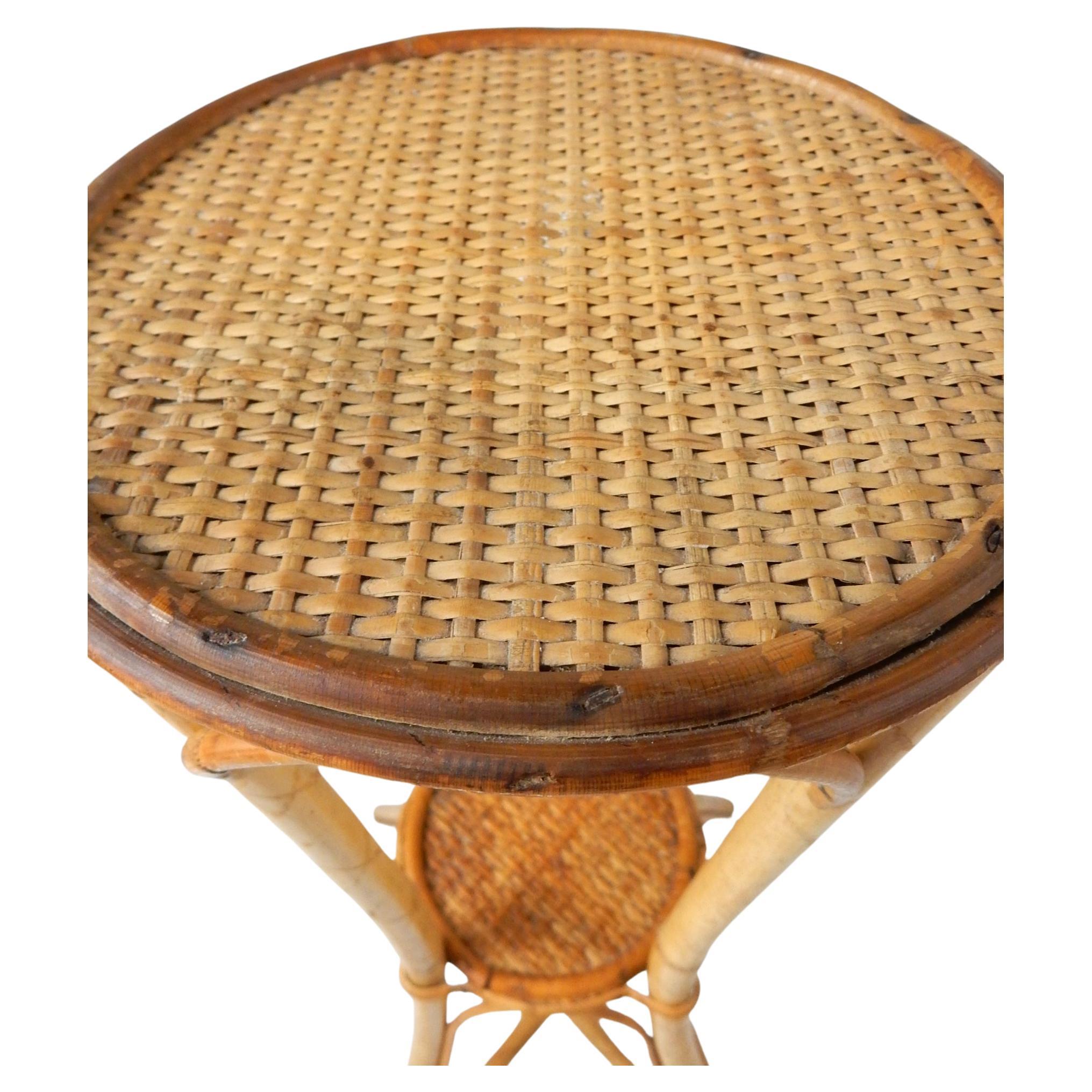 Organic Modern 1950's French Rattan & Cane Drink Table or Stand