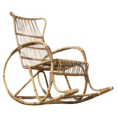 1950's French Rattan Rocking Chair, Hoop Arms