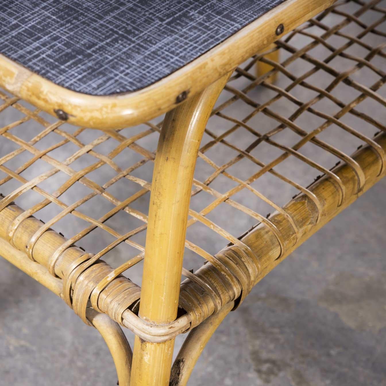 1950's French Rattan Side Table with Laminate Top For Sale 2