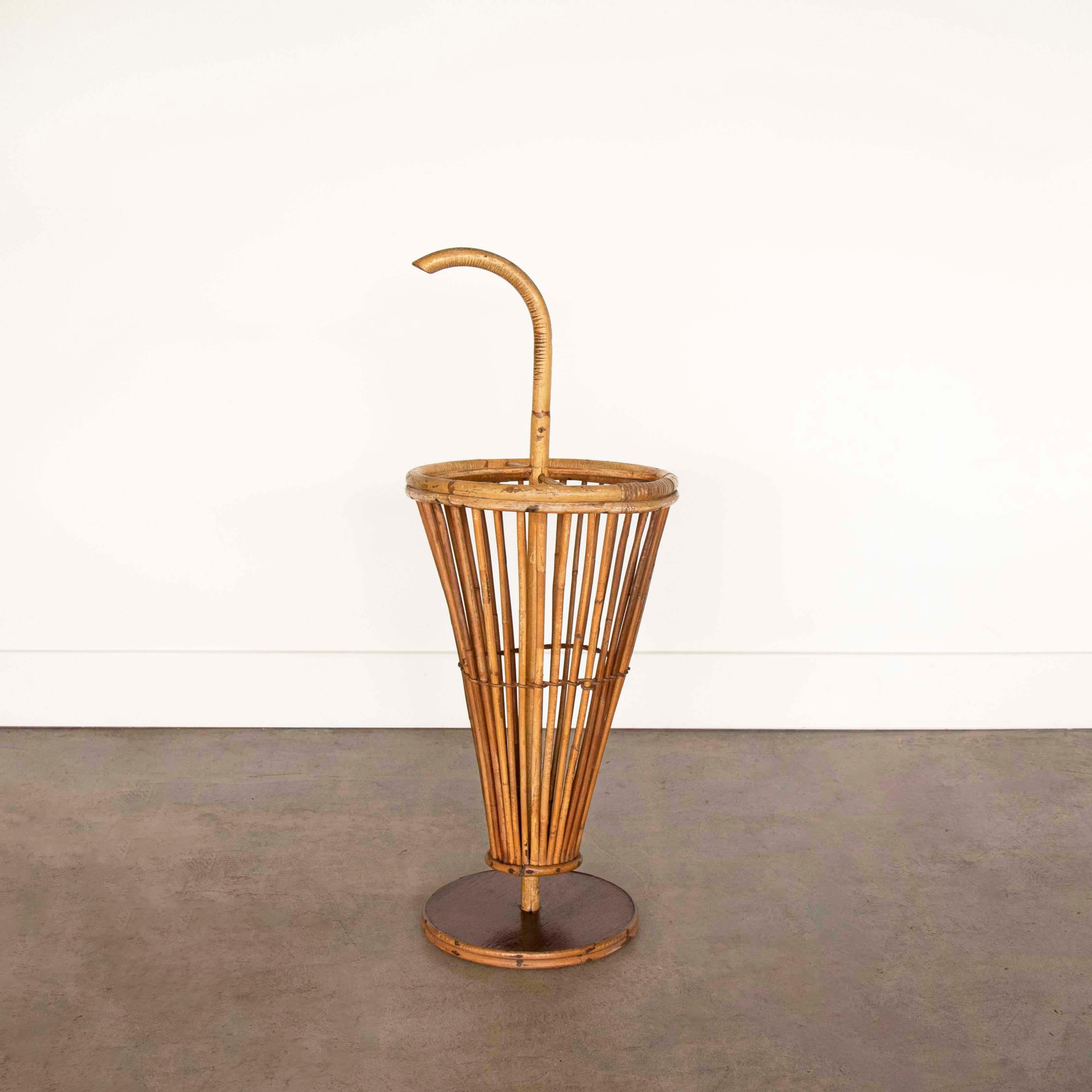20th Century 1950's French Rattan Umbrella Stand For Sale