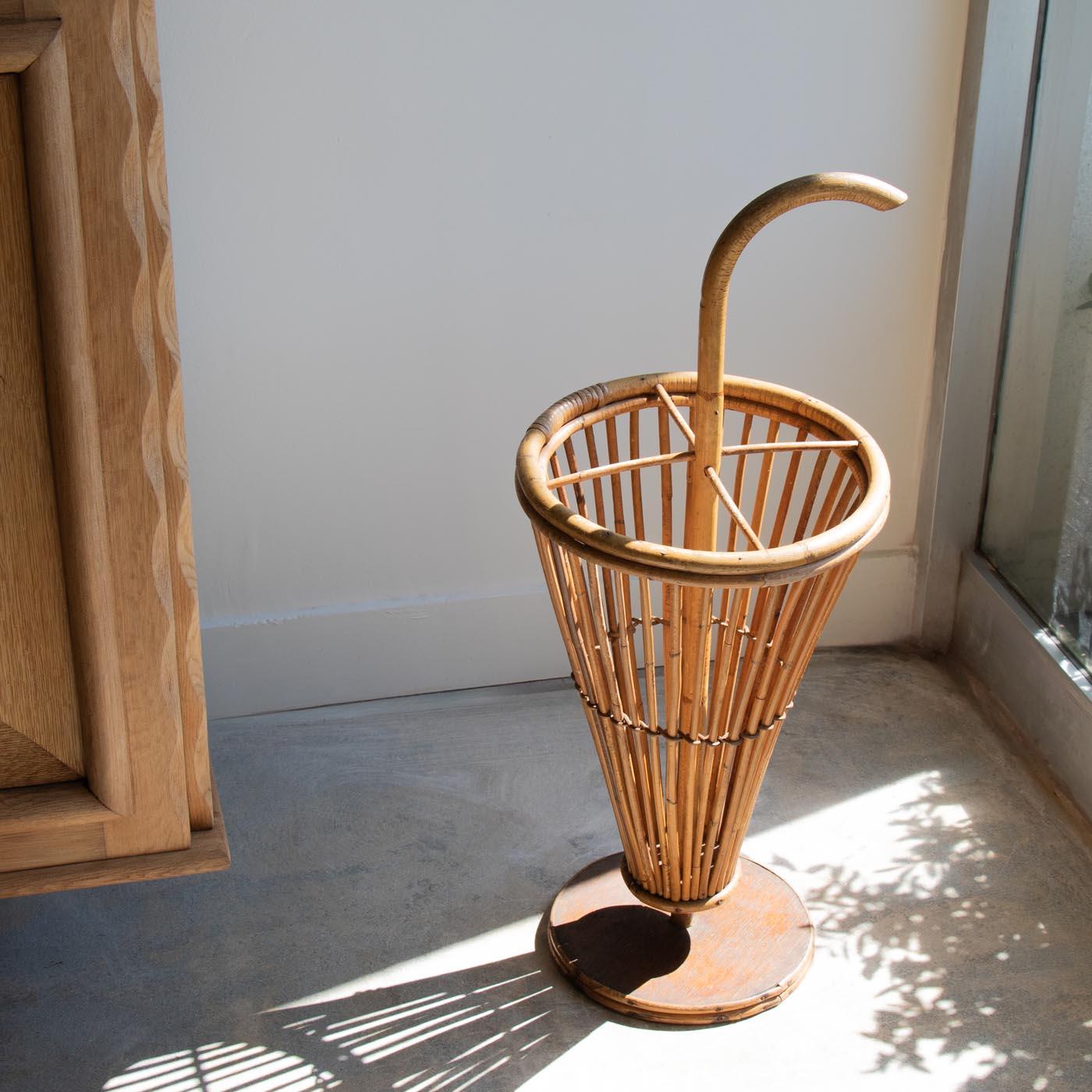1950's French Rattan Umbrella Stand In Good Condition For Sale In Los Angeles, CA