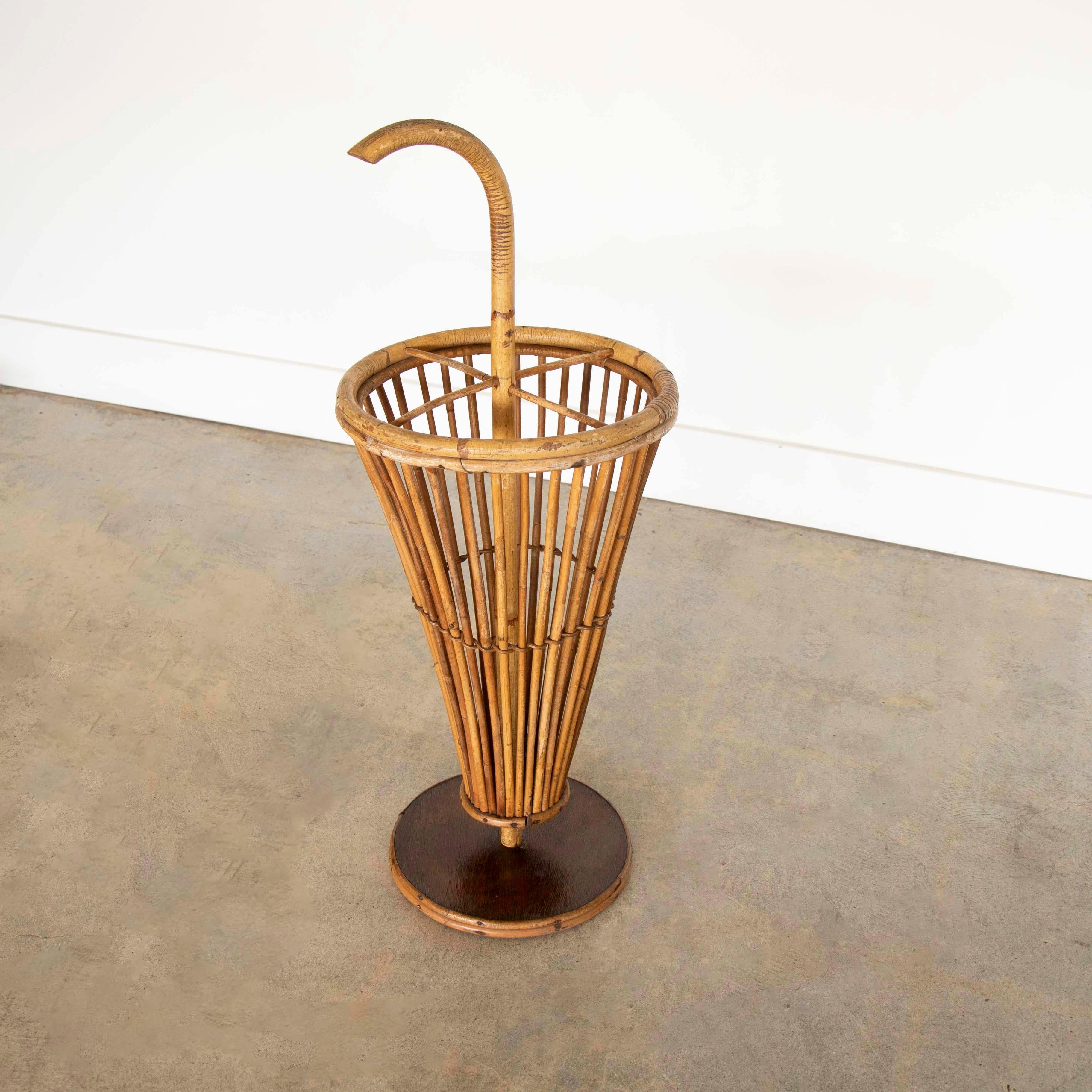 1950's French Rattan Umbrella Stand For Sale 3