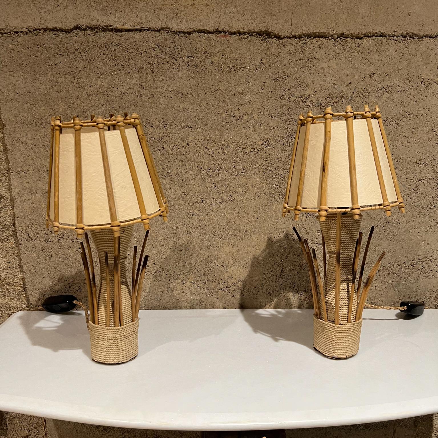 1950s French Rattan Woven Table Lamps Style of Louis Sognot France 6