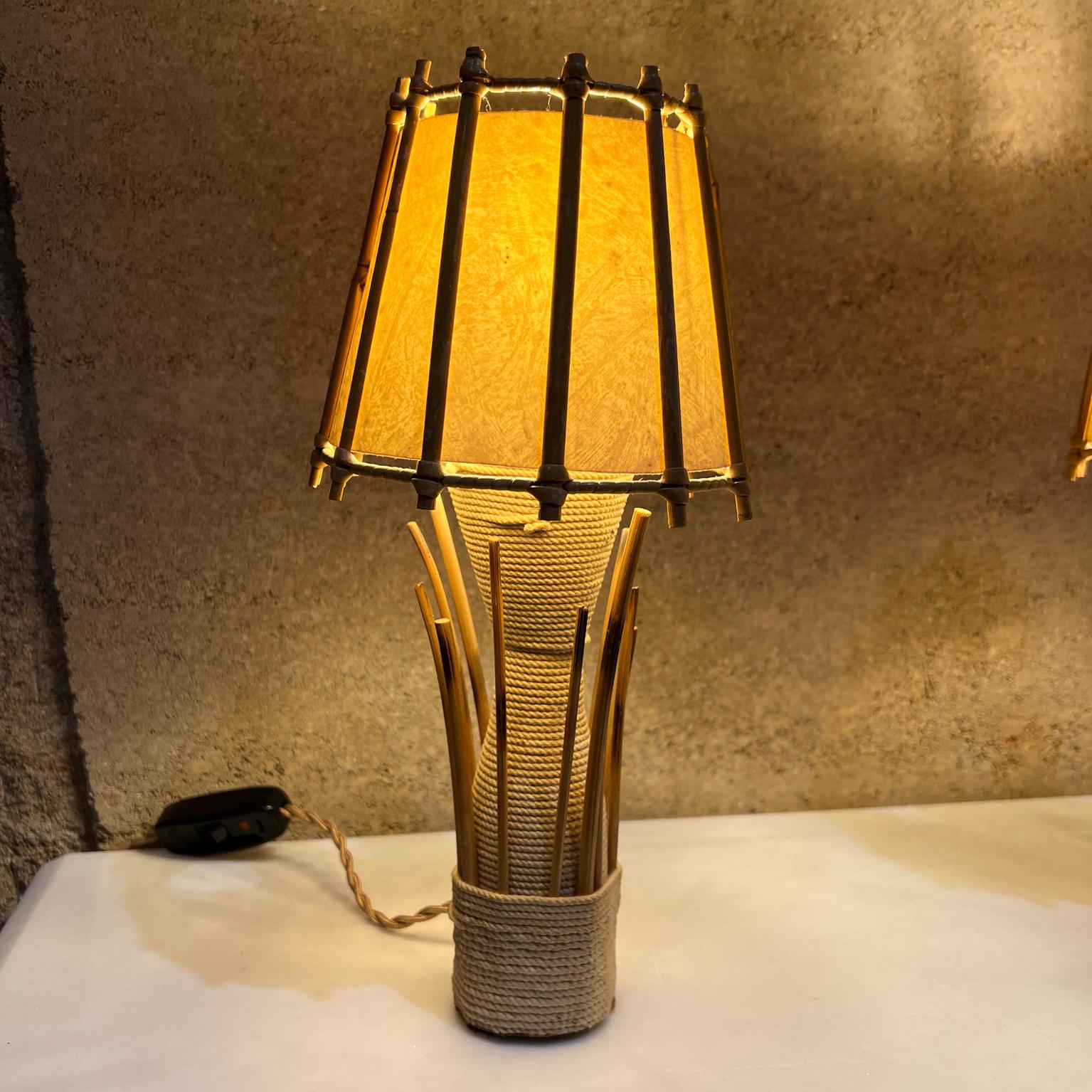 Mid-20th Century 1950s French Rattan Woven Table Lamps Style of Louis Sognot France