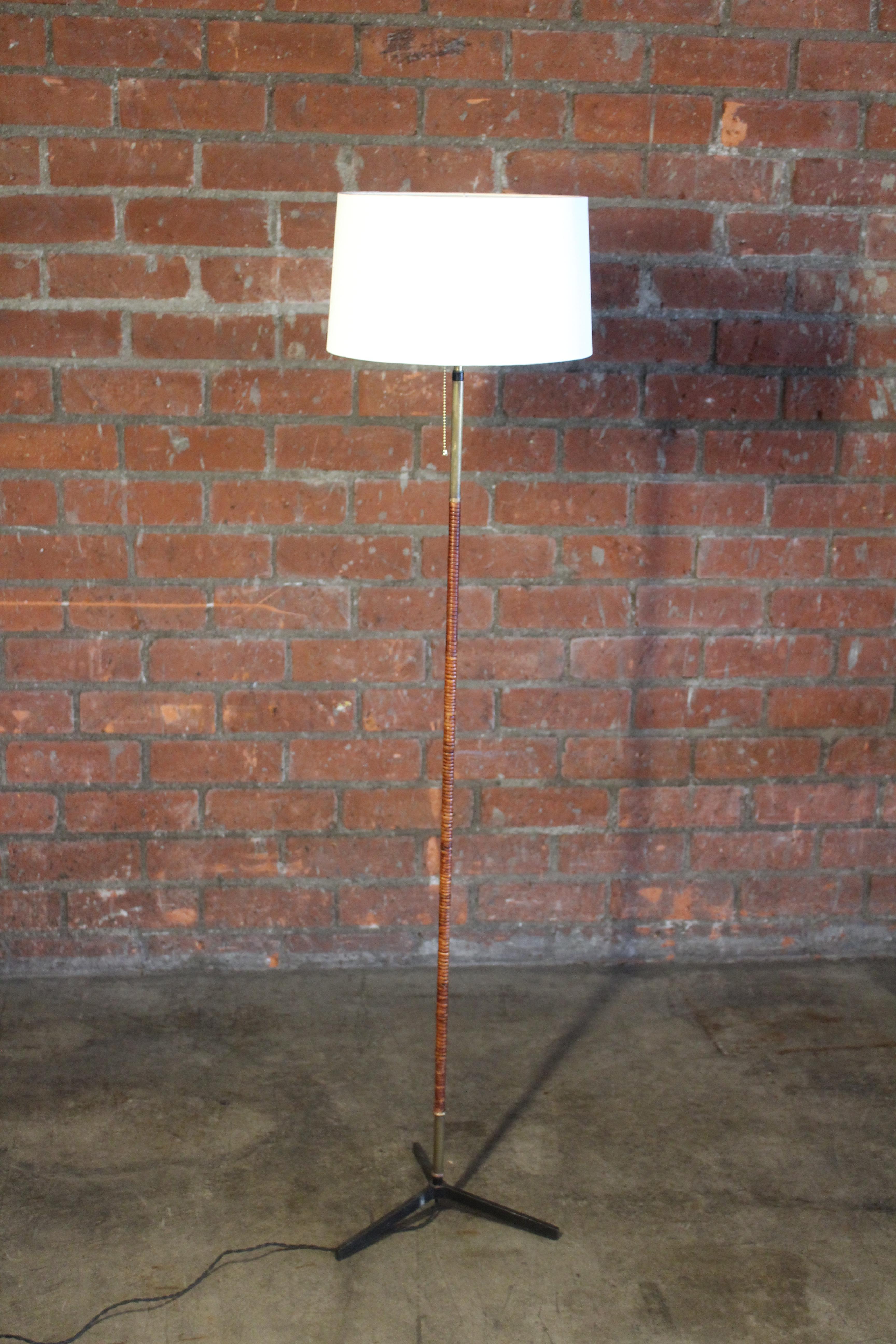1950s French Rattan Wrapped Floor Lamp on Iron Base 3