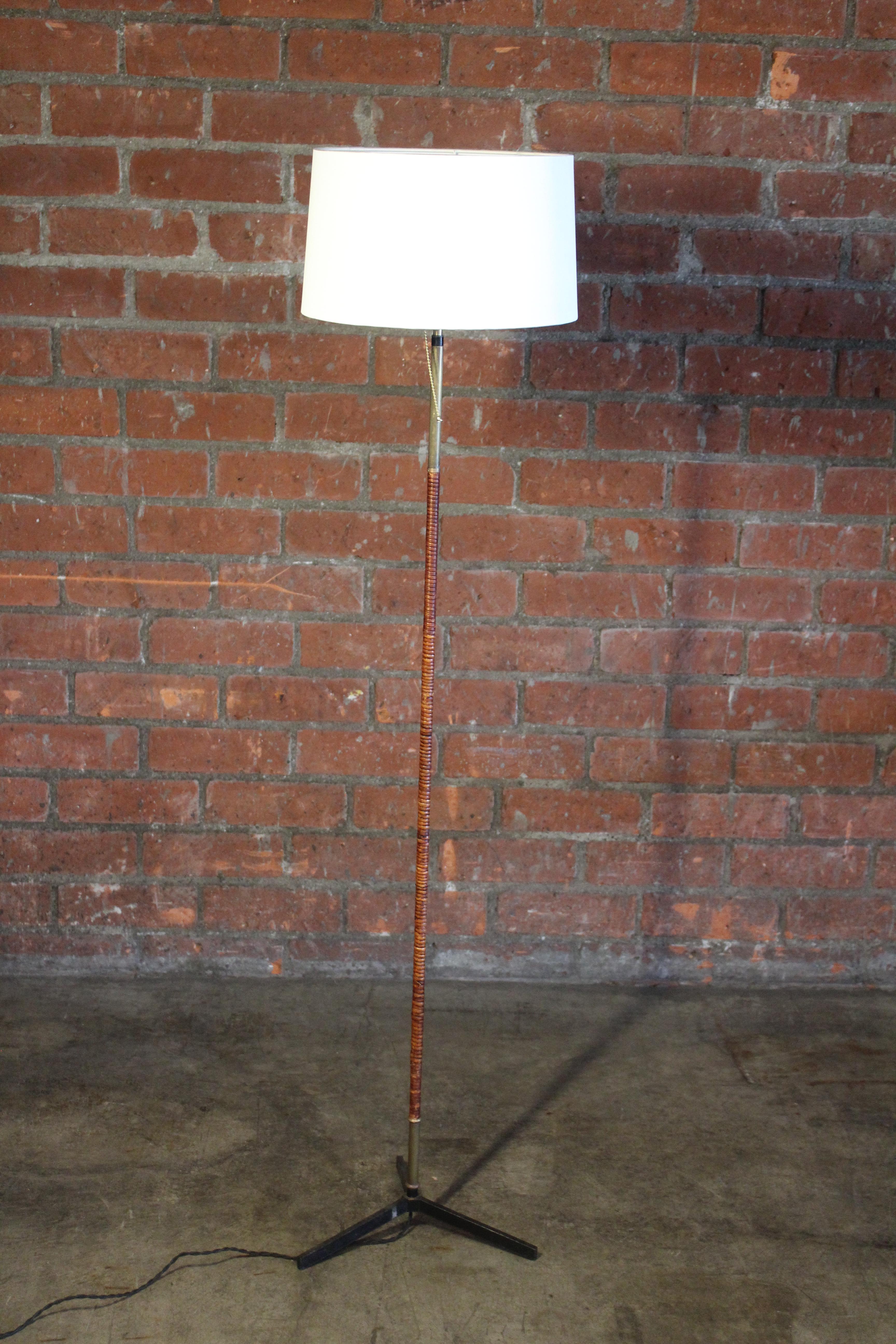 1950s French Rattan Wrapped Floor Lamp on Iron Base 2