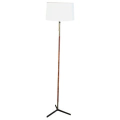 1950s French Rattan Wrapped Floor Lamp on Iron Base