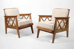 1950s French Reconstruction Style Oak Mid Century Armchairs