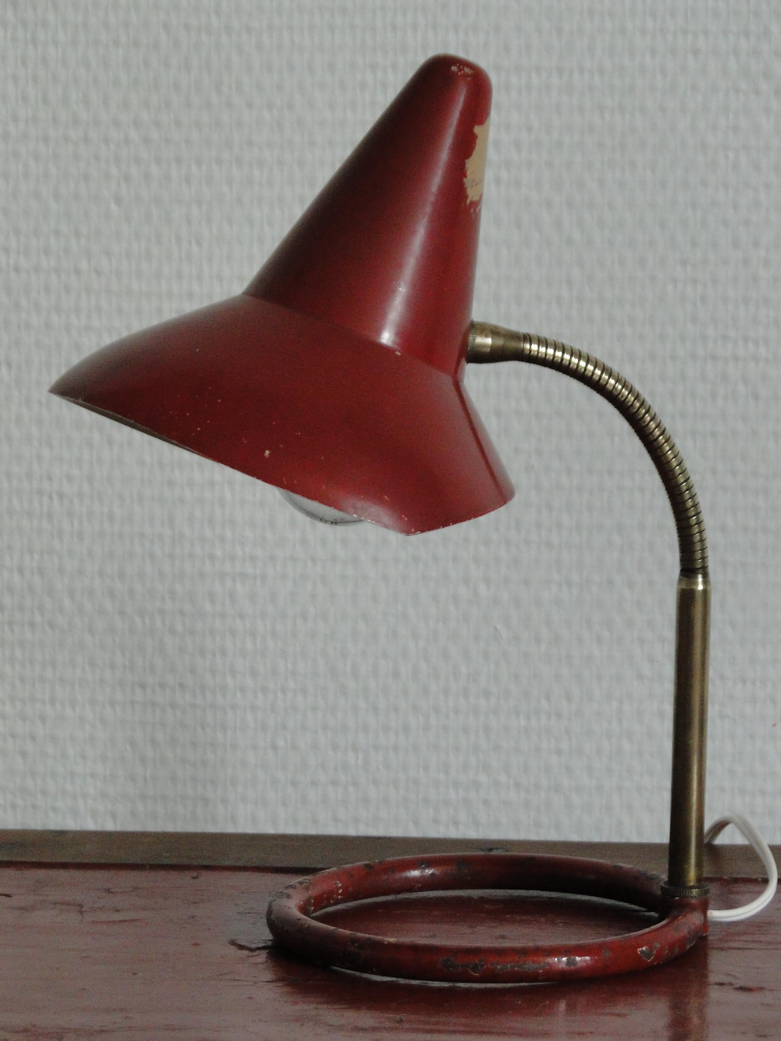  Jacques Biny France  Attributed to  Red Adjustable Table Lamp For Sale 4