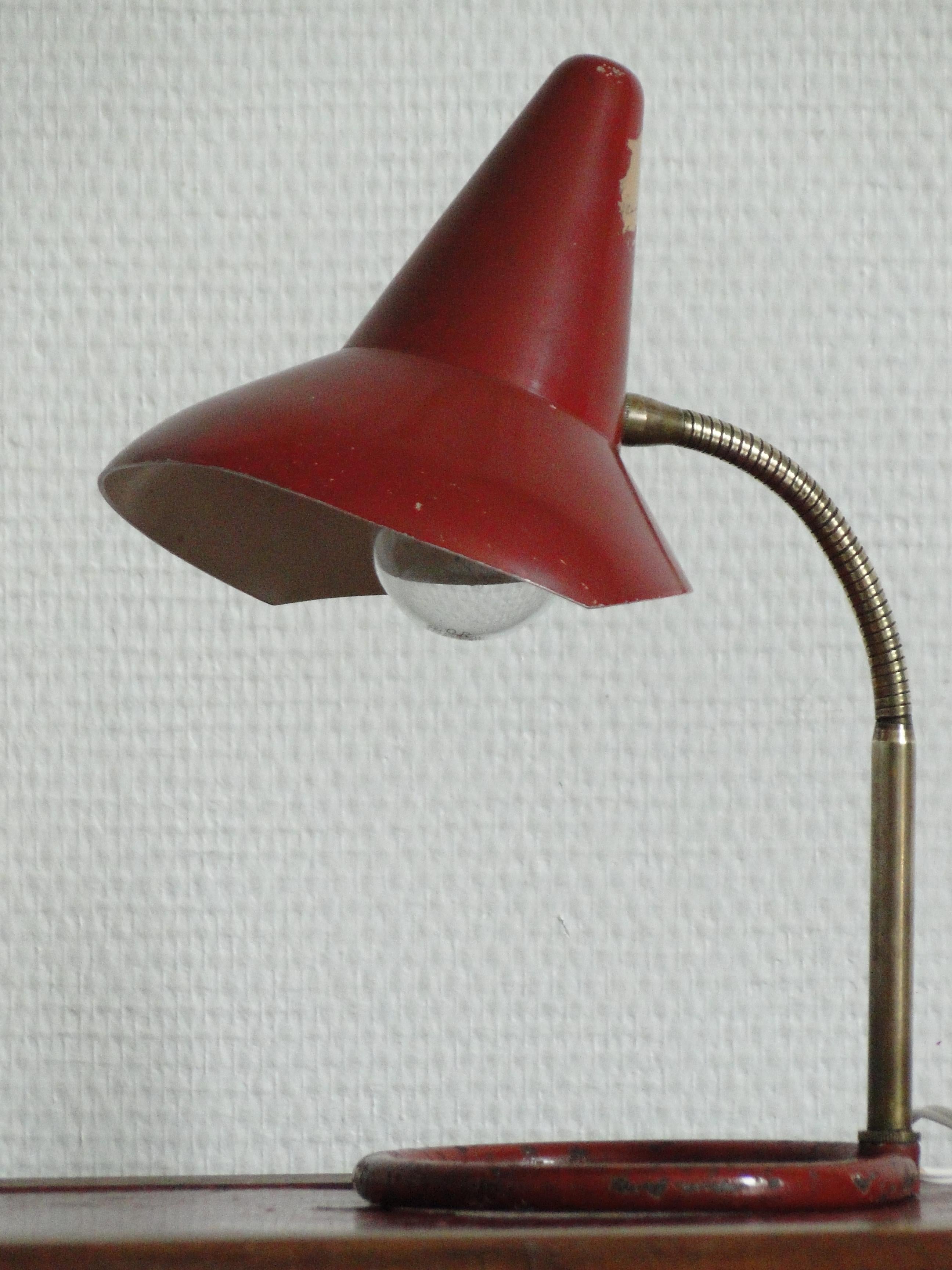 French Jacques Biny France  Attributed to  Red Adjustable Table Lamp For Sale
