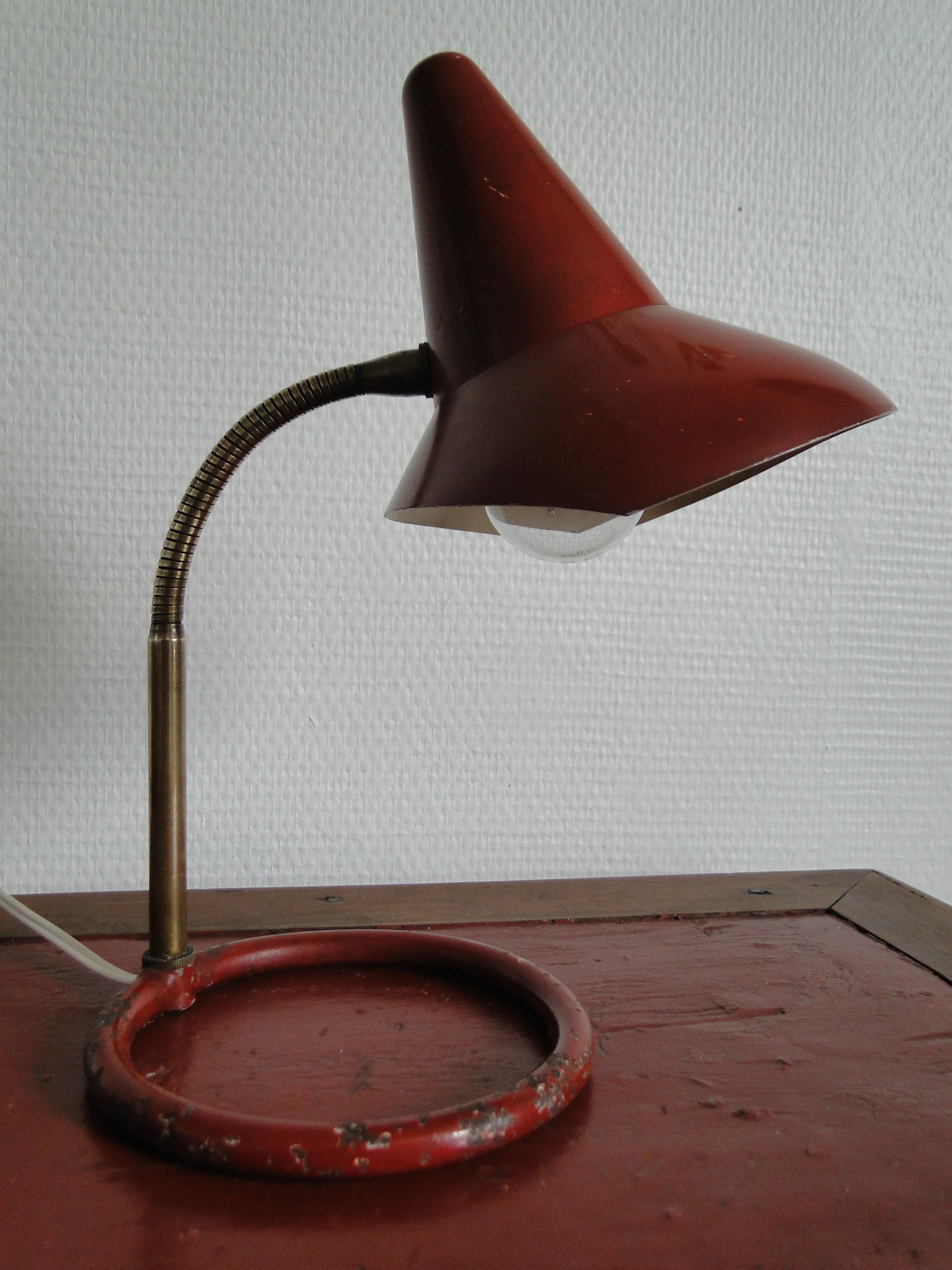 Aluminum  Jacques Biny France  Attributed to  Red Adjustable Table Lamp For Sale