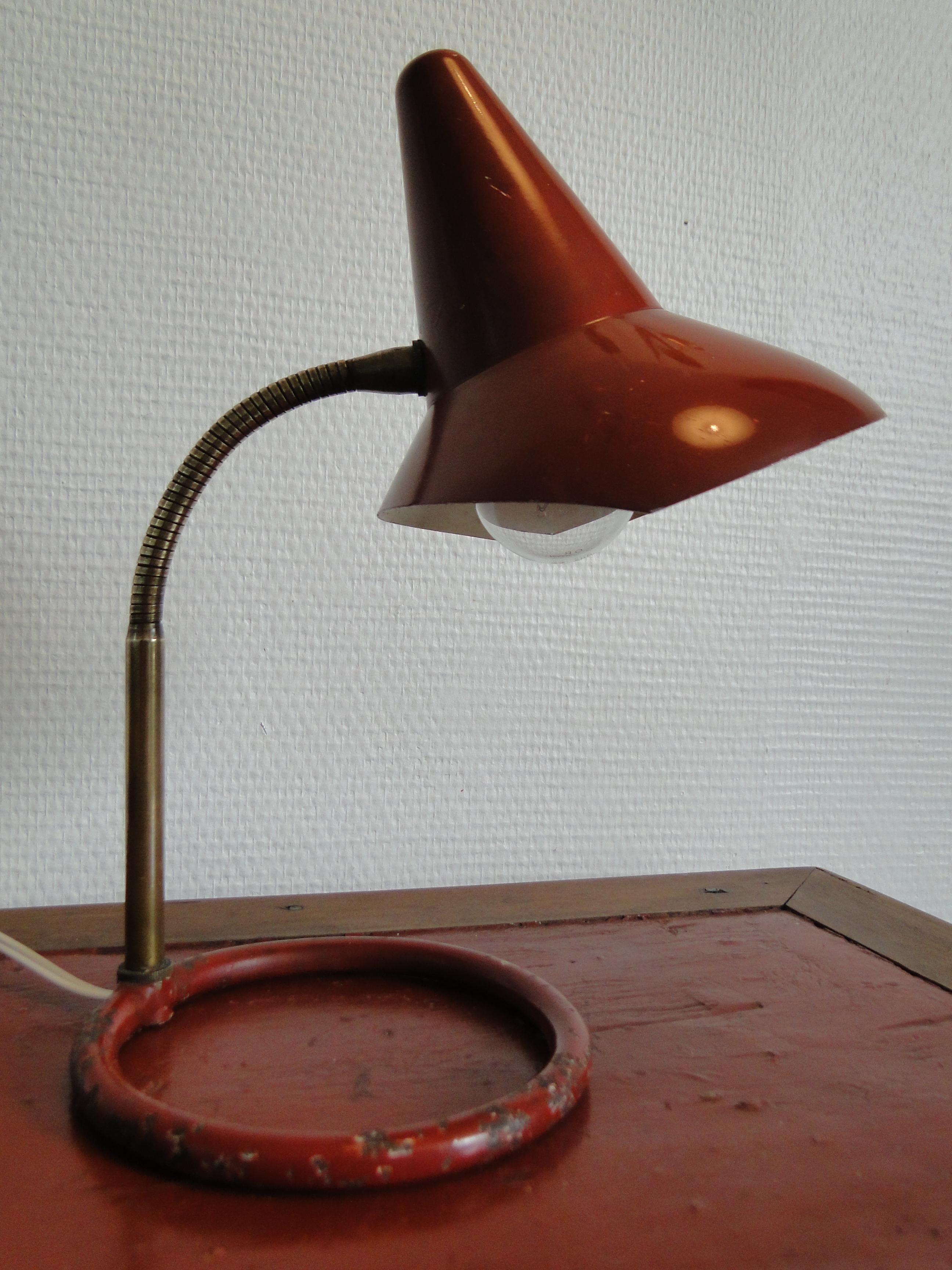  Jacques Biny France  Attributed to  Red Adjustable Table Lamp For Sale 1