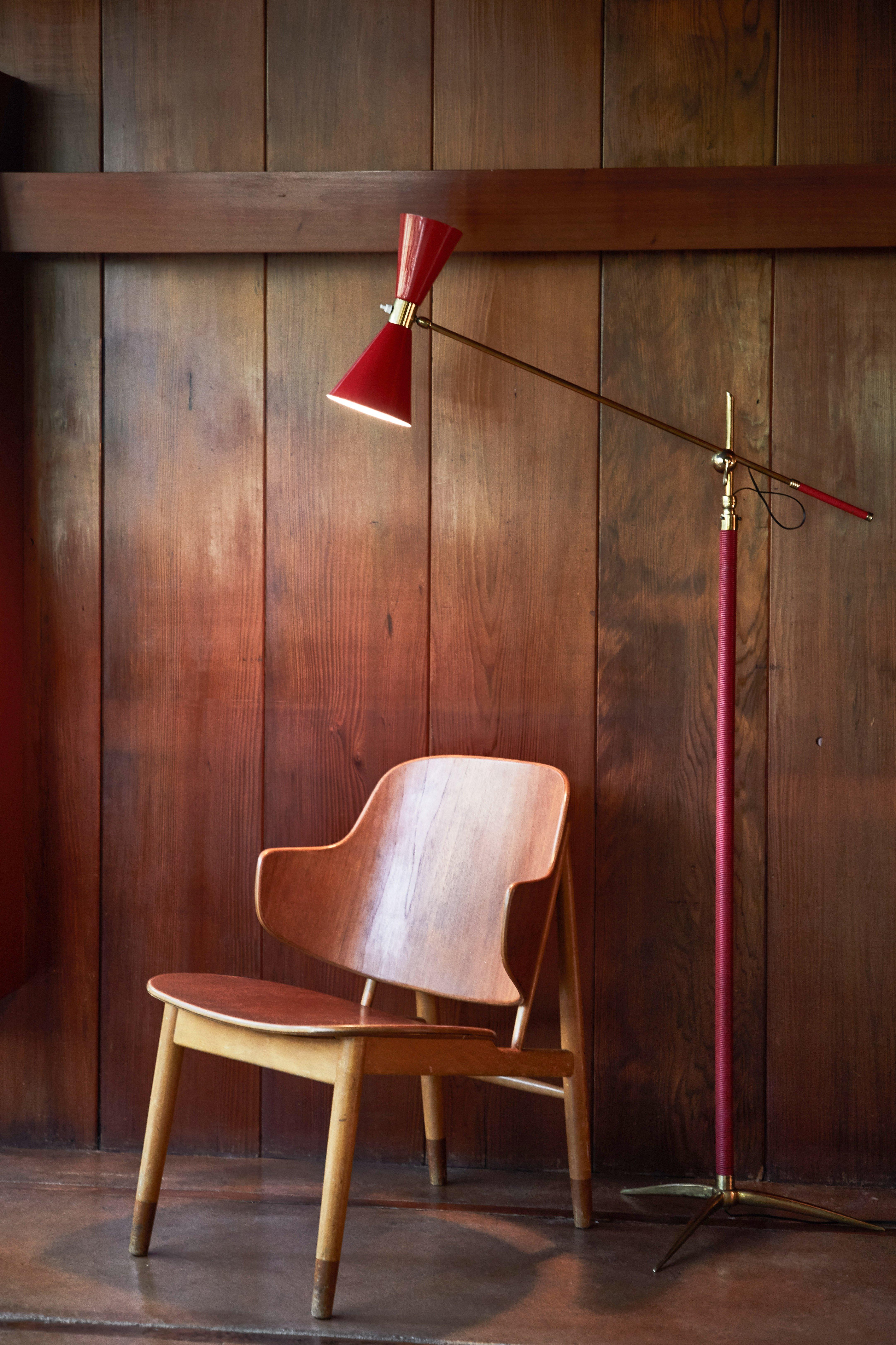 Mid-Century Modern 1950s French Red Articulating Floor Lamp