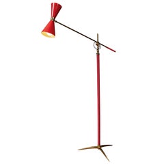 Retro 1950s French Red Articulating Floor Lamp