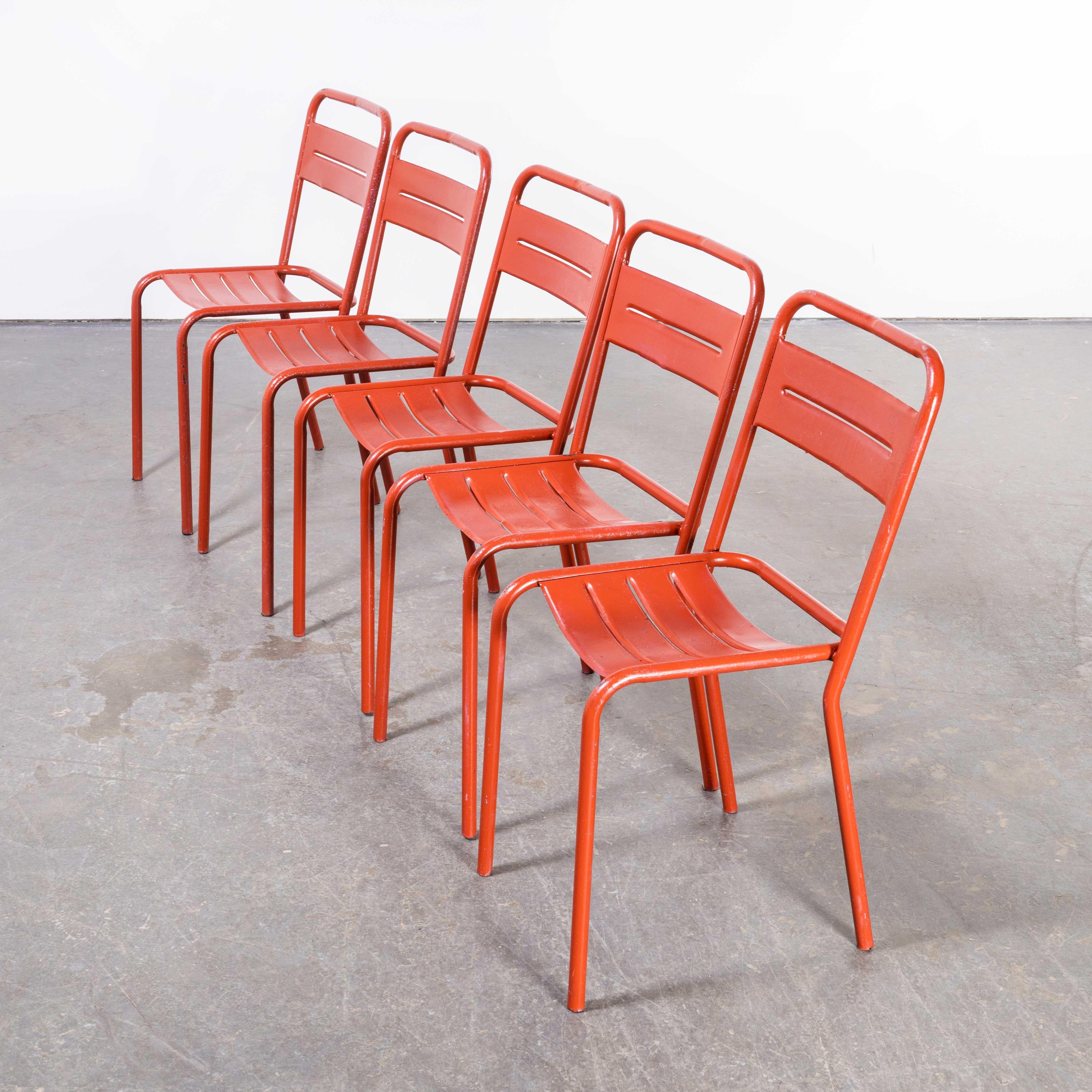 1950's French Red Metal Outdoor Dining Chairs, Set of Five For Sale 6