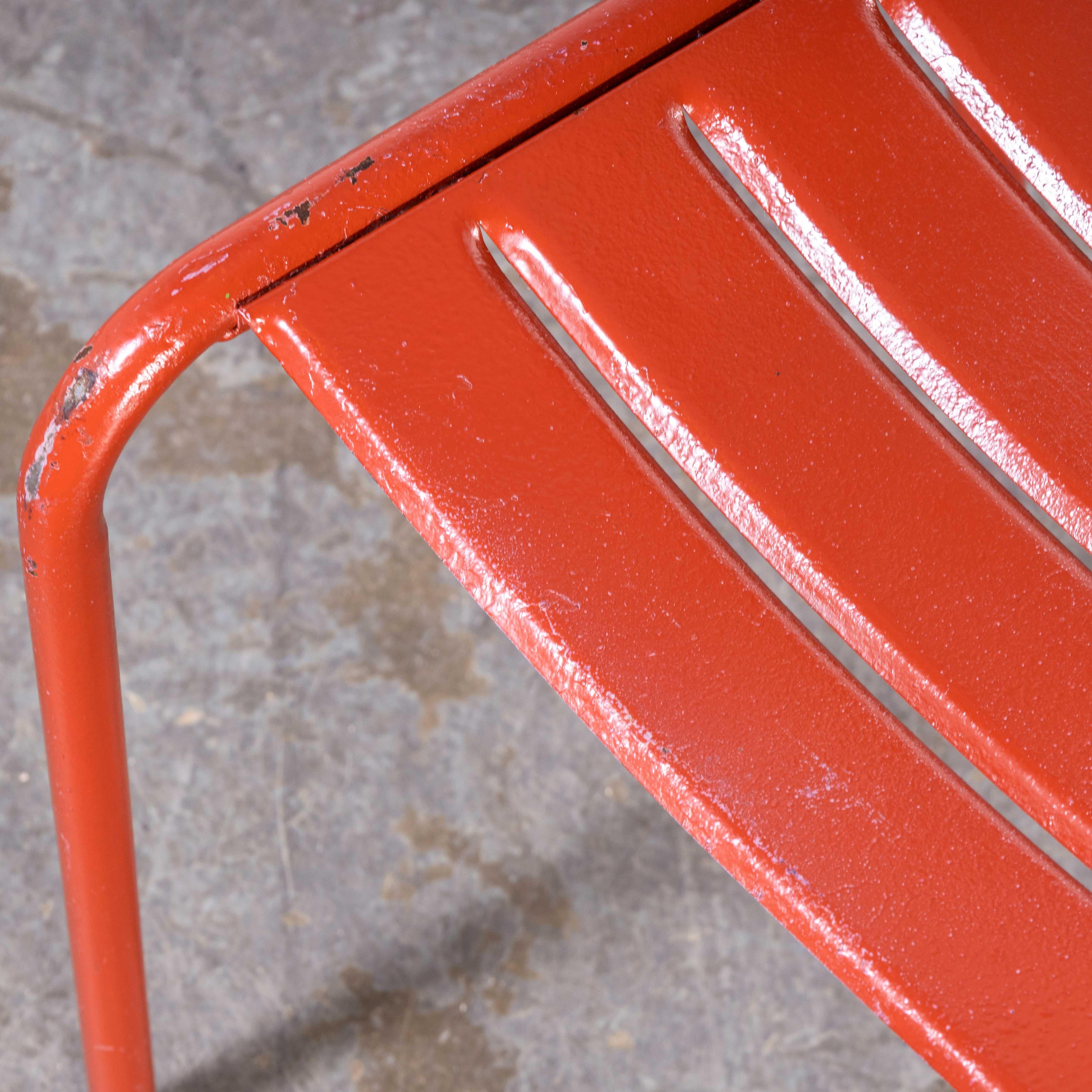 1950's French Red Metal Outdoor Dining Chairs, Set of Five For Sale 7