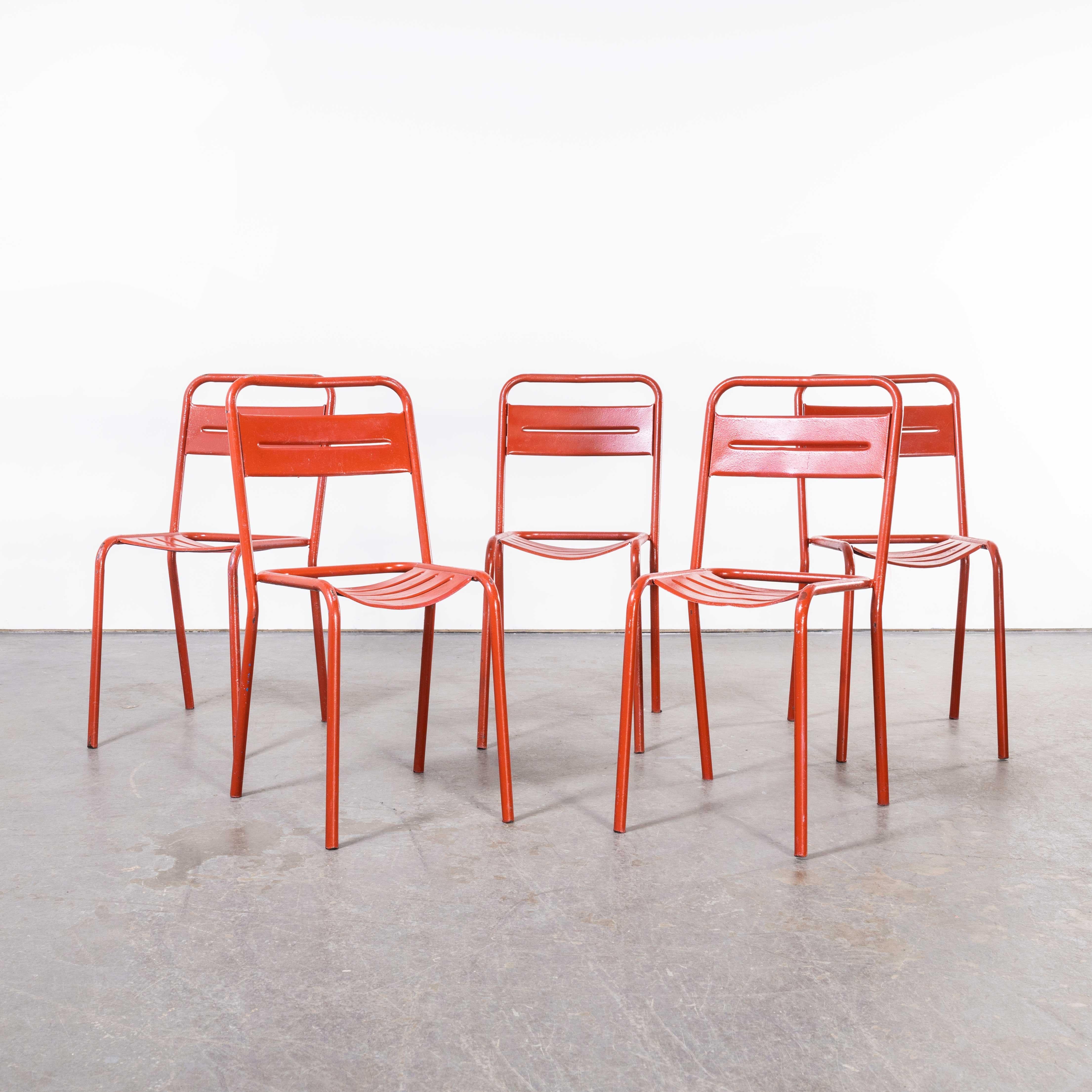 1950's French Red Metal Outdoor Dining Chairs, Set of Five For Sale 2