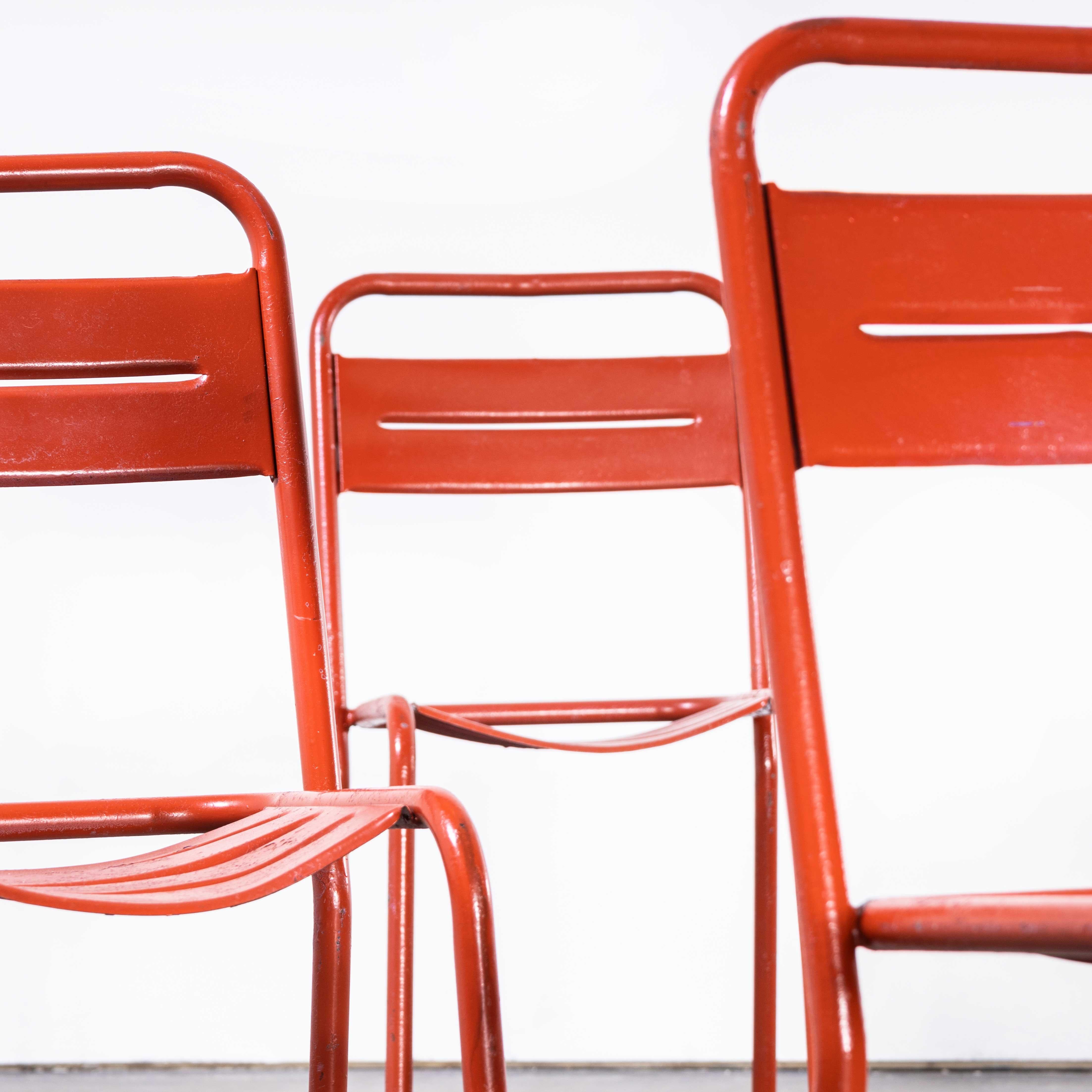 1950's French Red Metal Outdoor Dining Chairs, Set of Five For Sale 5