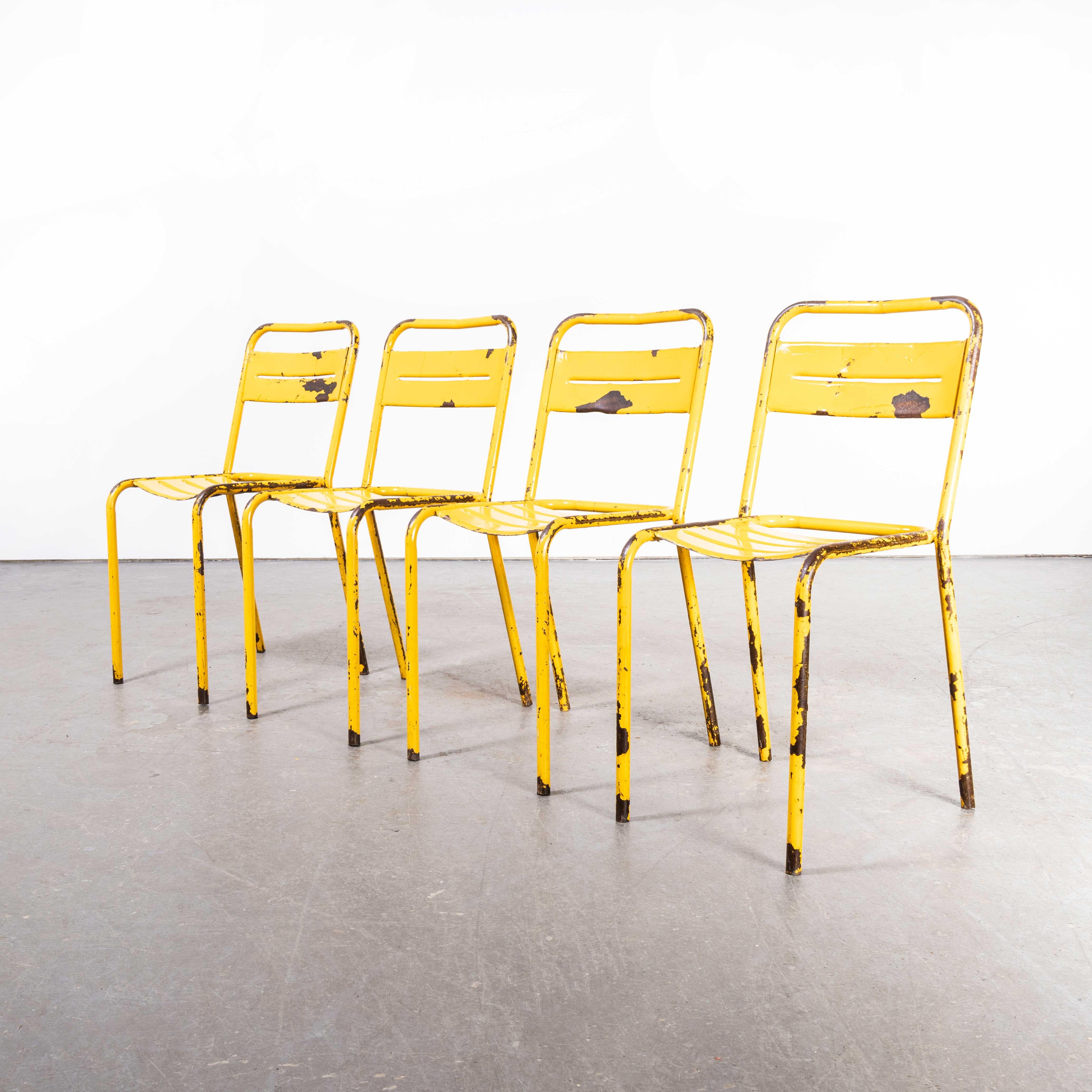1950's French Yellow Metal Outdoor Dining Chairs, Set of Four In Good Condition In Hook, Hampshire