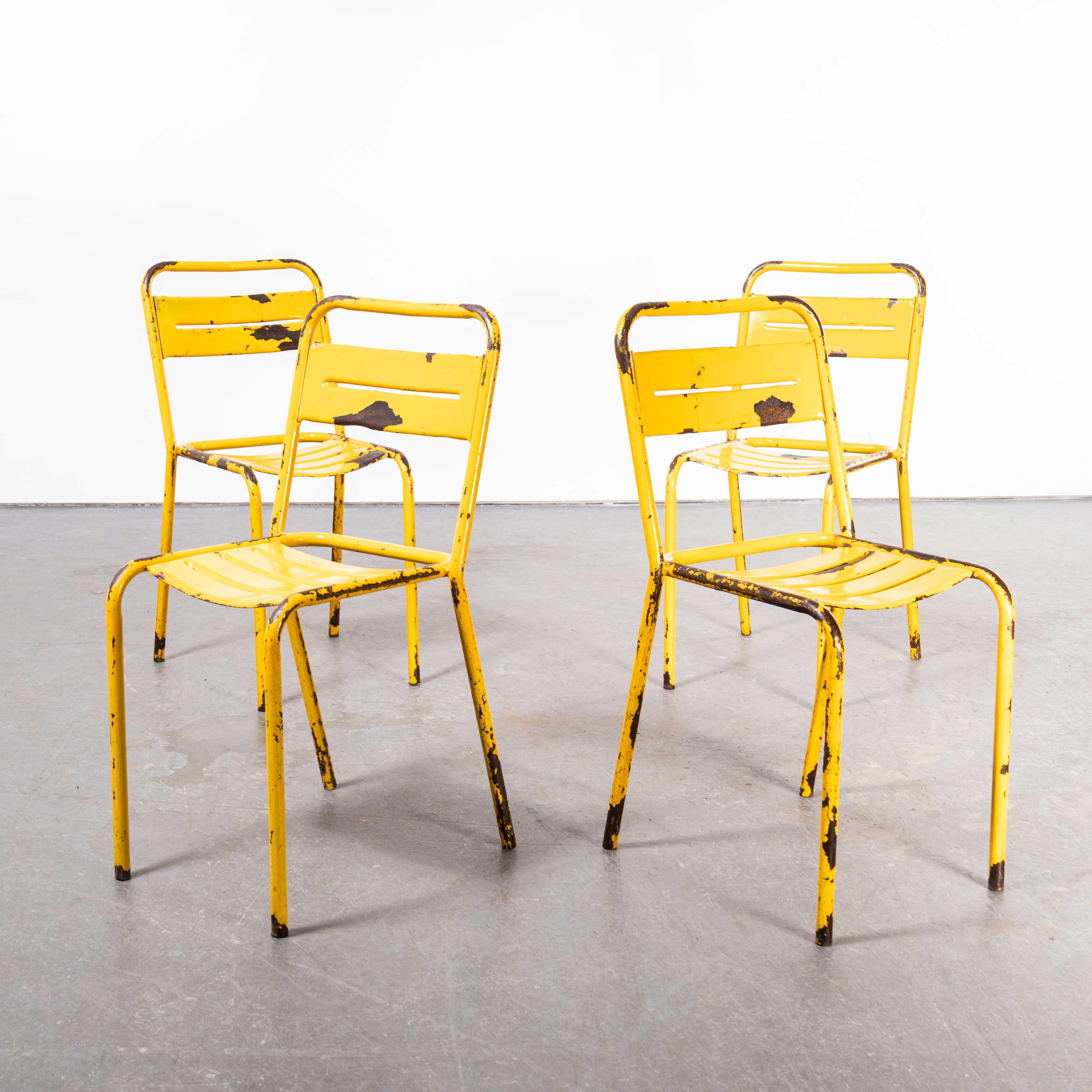 1950's French Yellow Metal Outdoor Dining Chairs, Set of Four 2