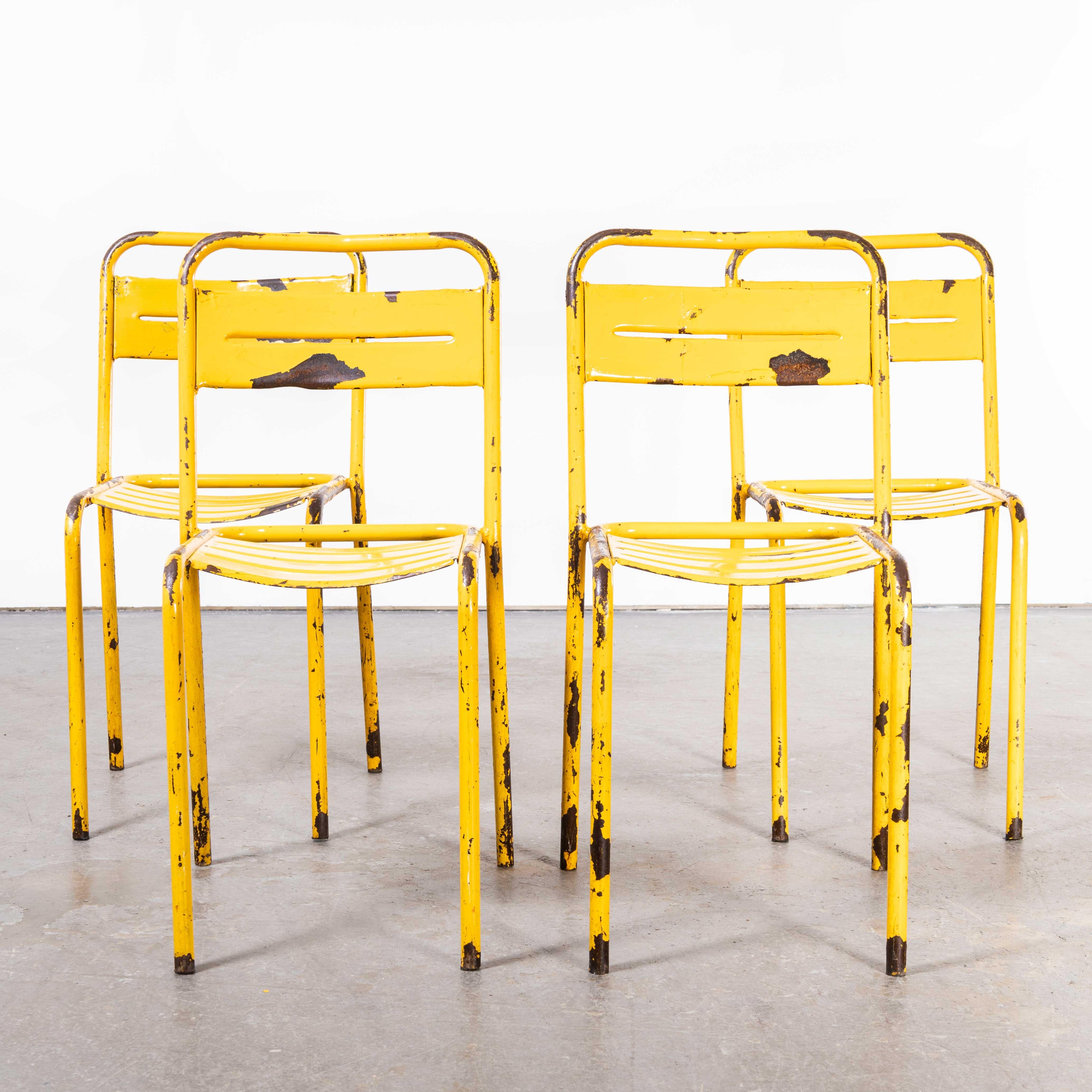 1950's French Yellow Metal Outdoor Dining Chairs, Set of Four 4
