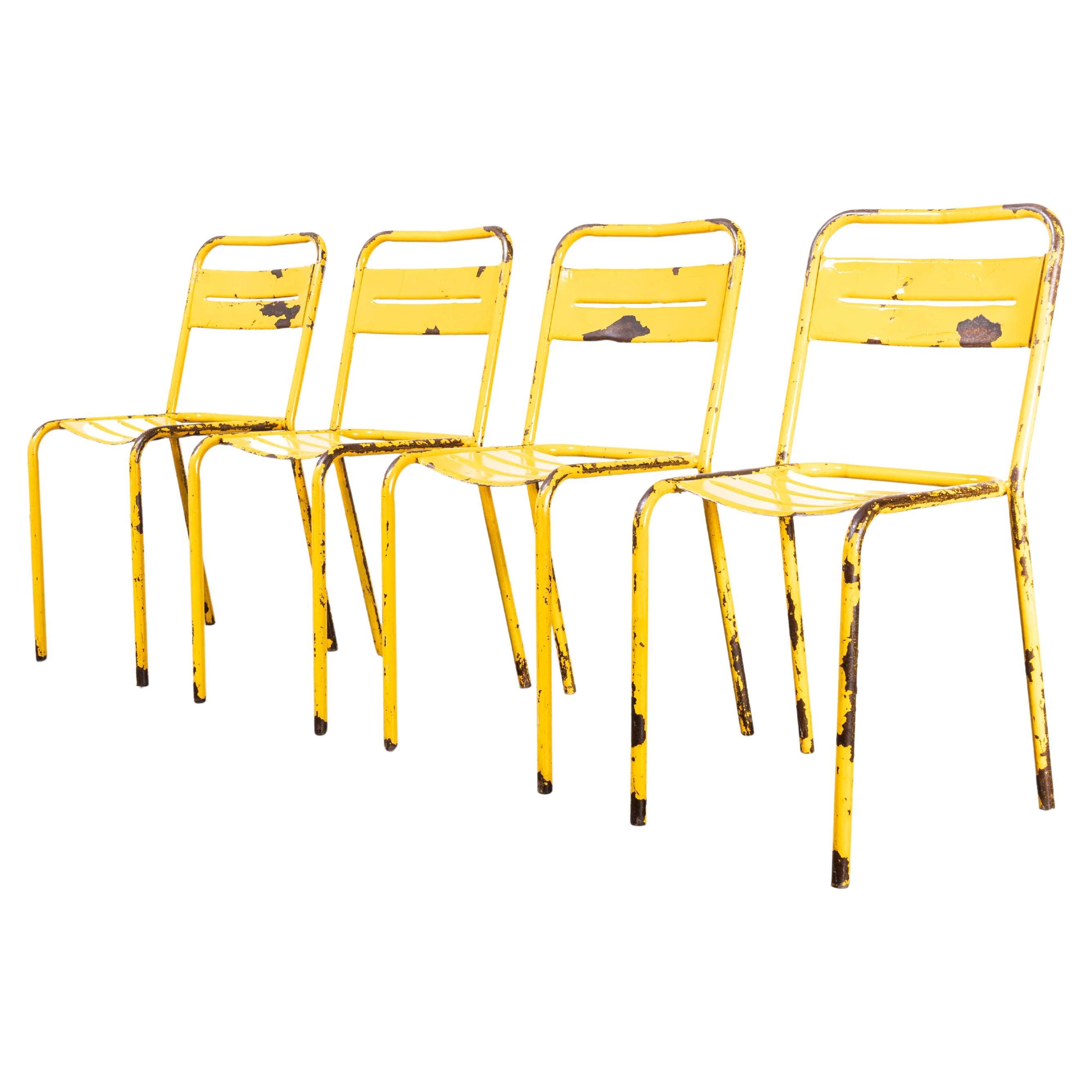 1950's French Yellow Metal Outdoor Dining Chairs, Set of Four