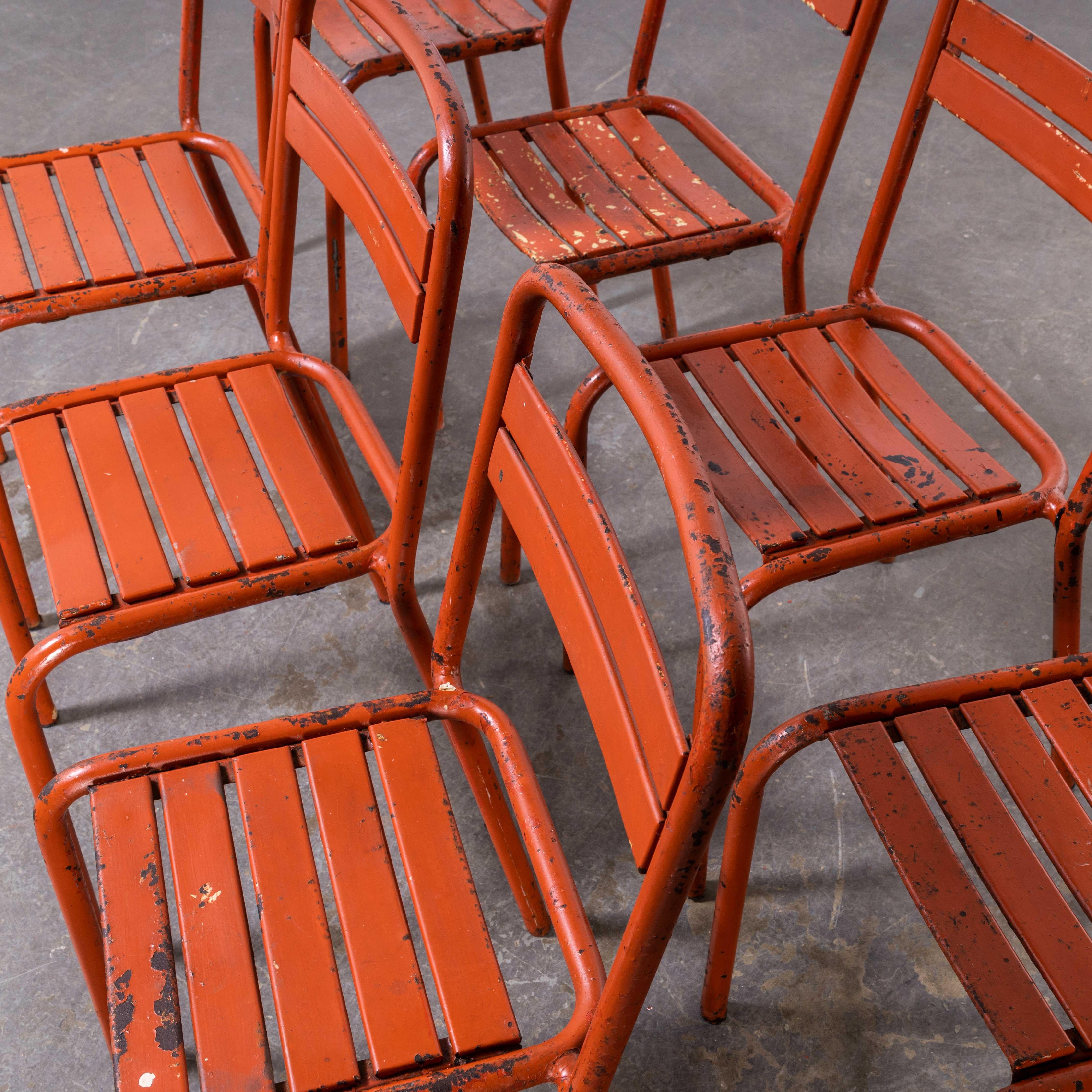 1950's French Red Metal Outdoor Dining Chairs, Set of Seven 4