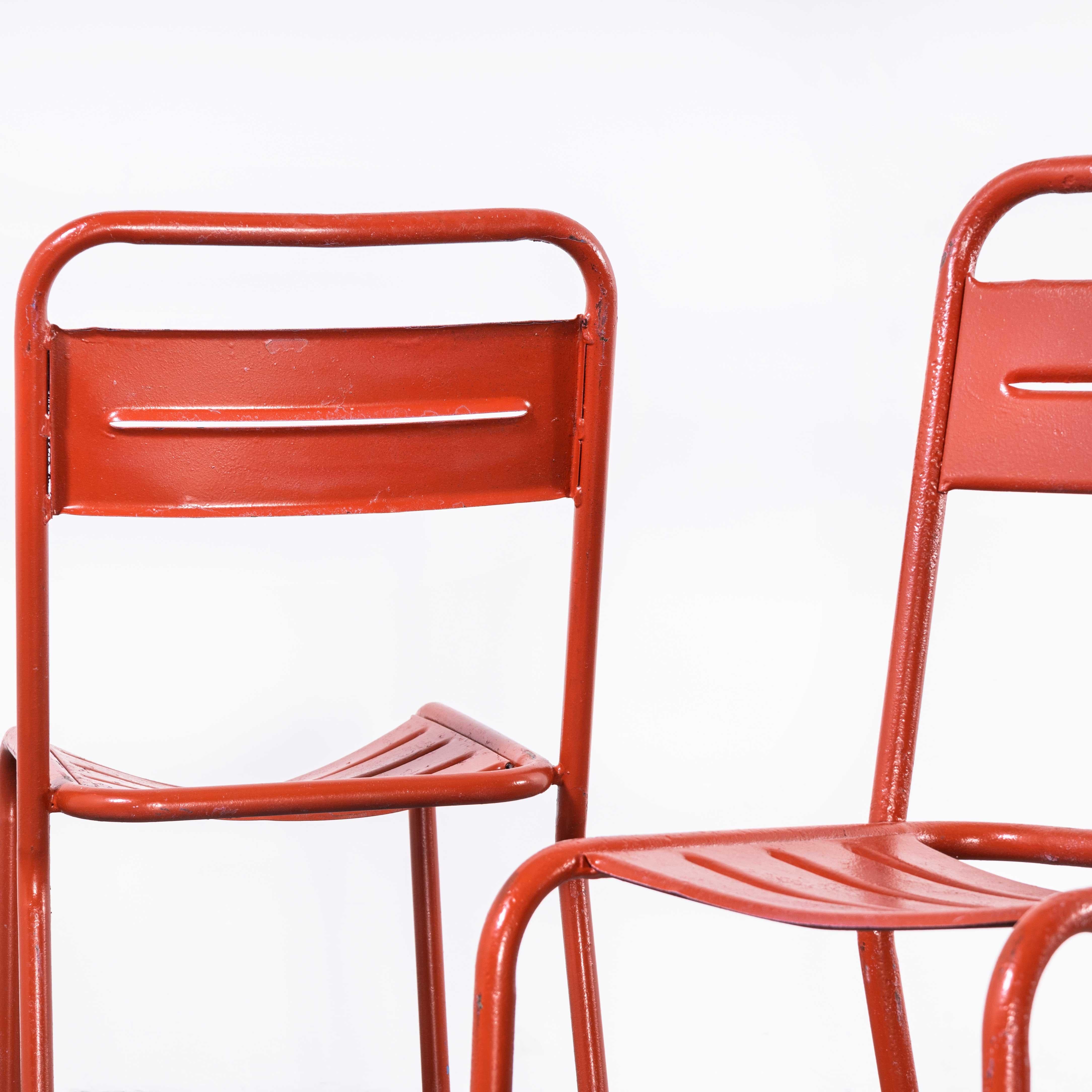 1950's, French, Red Metal Outdoor Dining Chairs, Set of Six 2