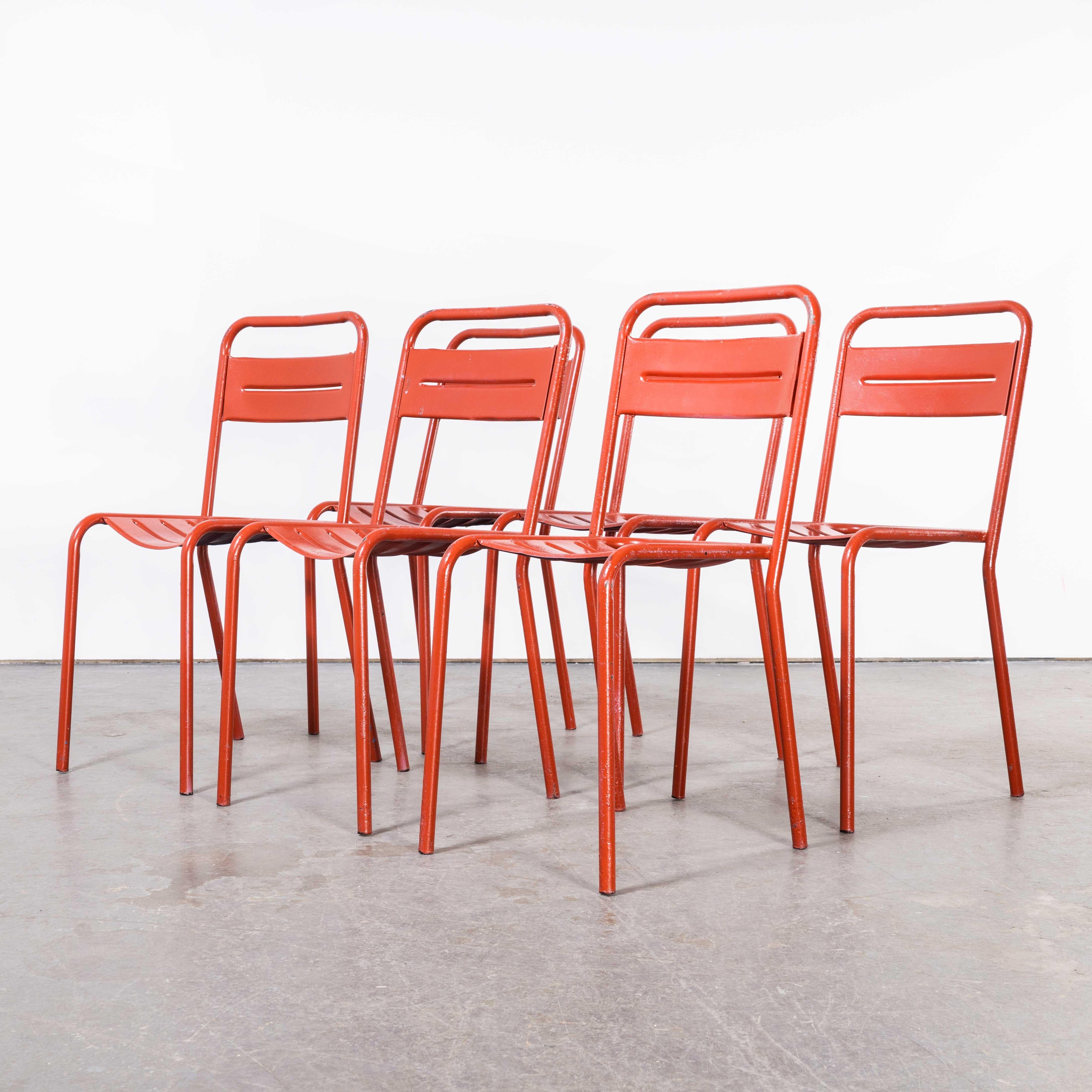 1950's, French, Red Metal Outdoor Dining Chairs, Set of Six 3