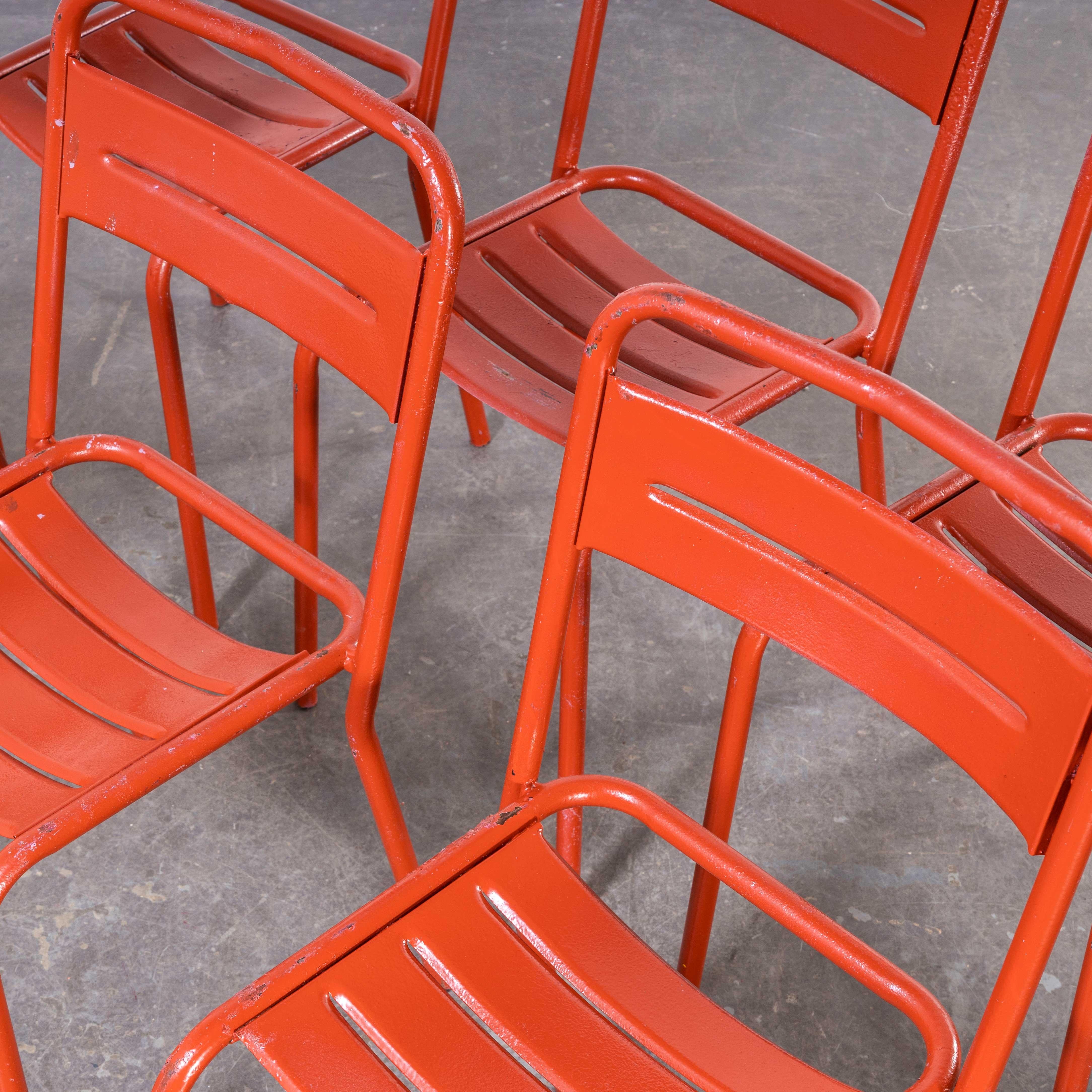1950's, French, Red Metal Outdoor Dining Chairs, Set of Six 4