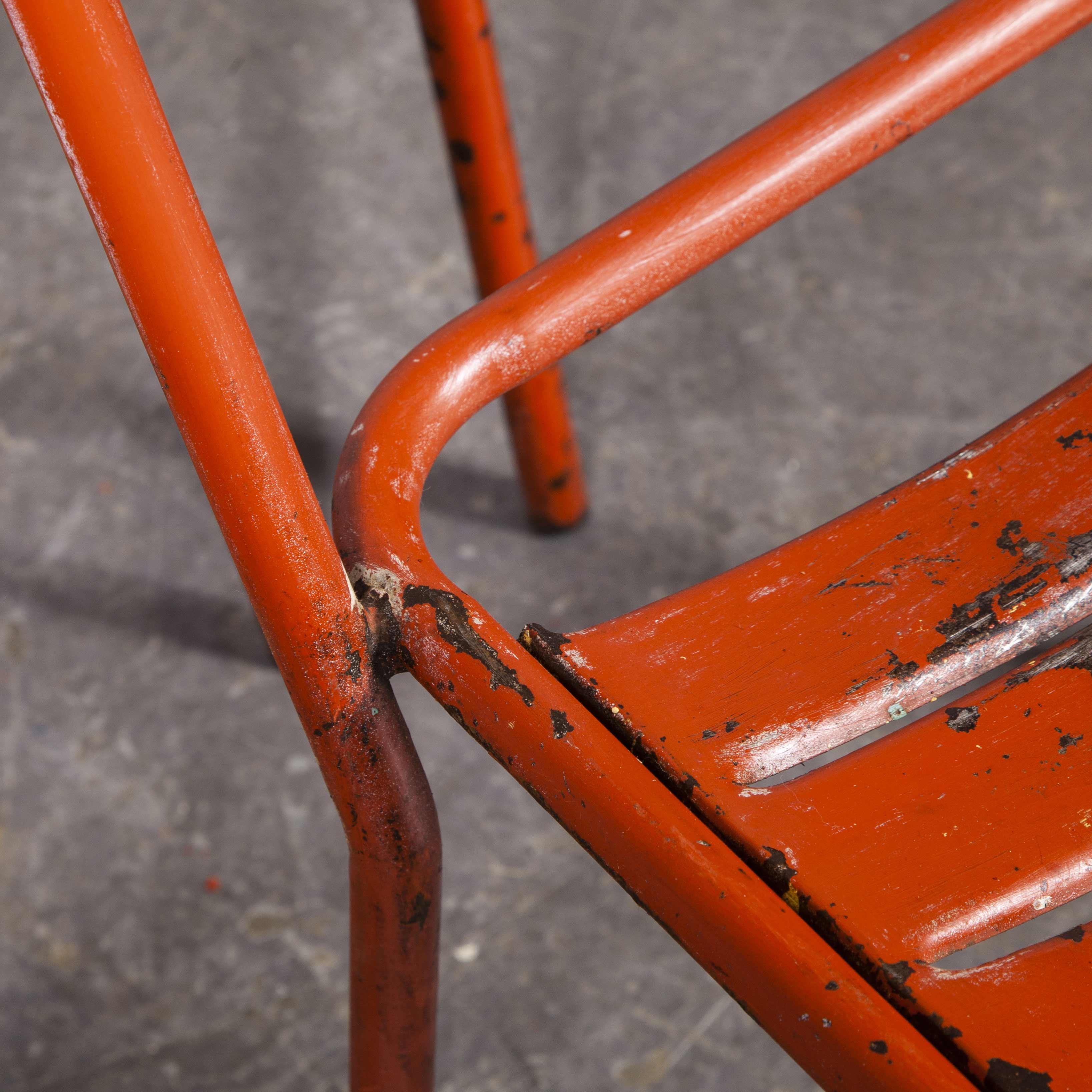 1950's French Red Metal Stacking Outdoor Chairs, Set of Five 1