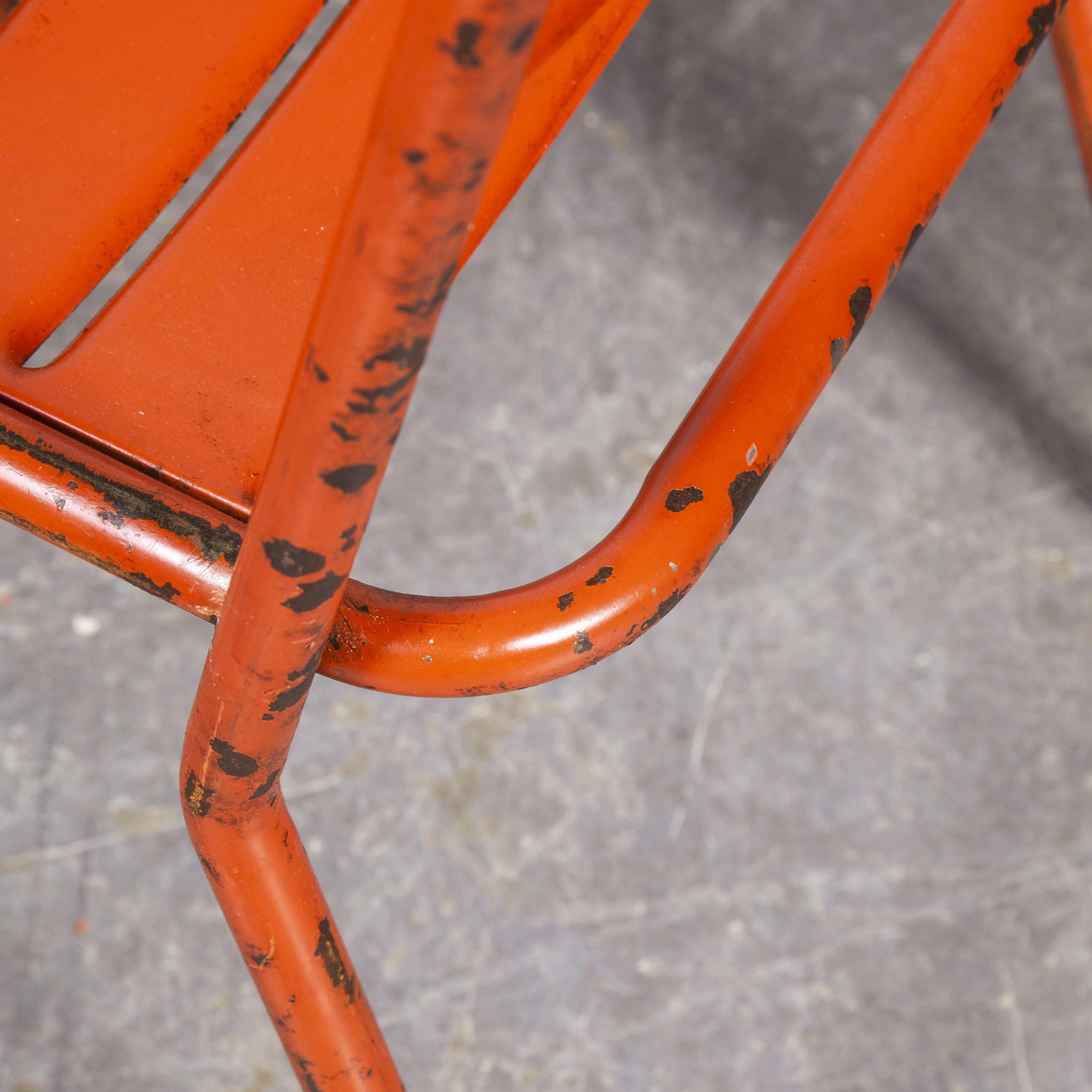 1950's French Red Metal Stacking Outdoor Chairs, Set of Five 2