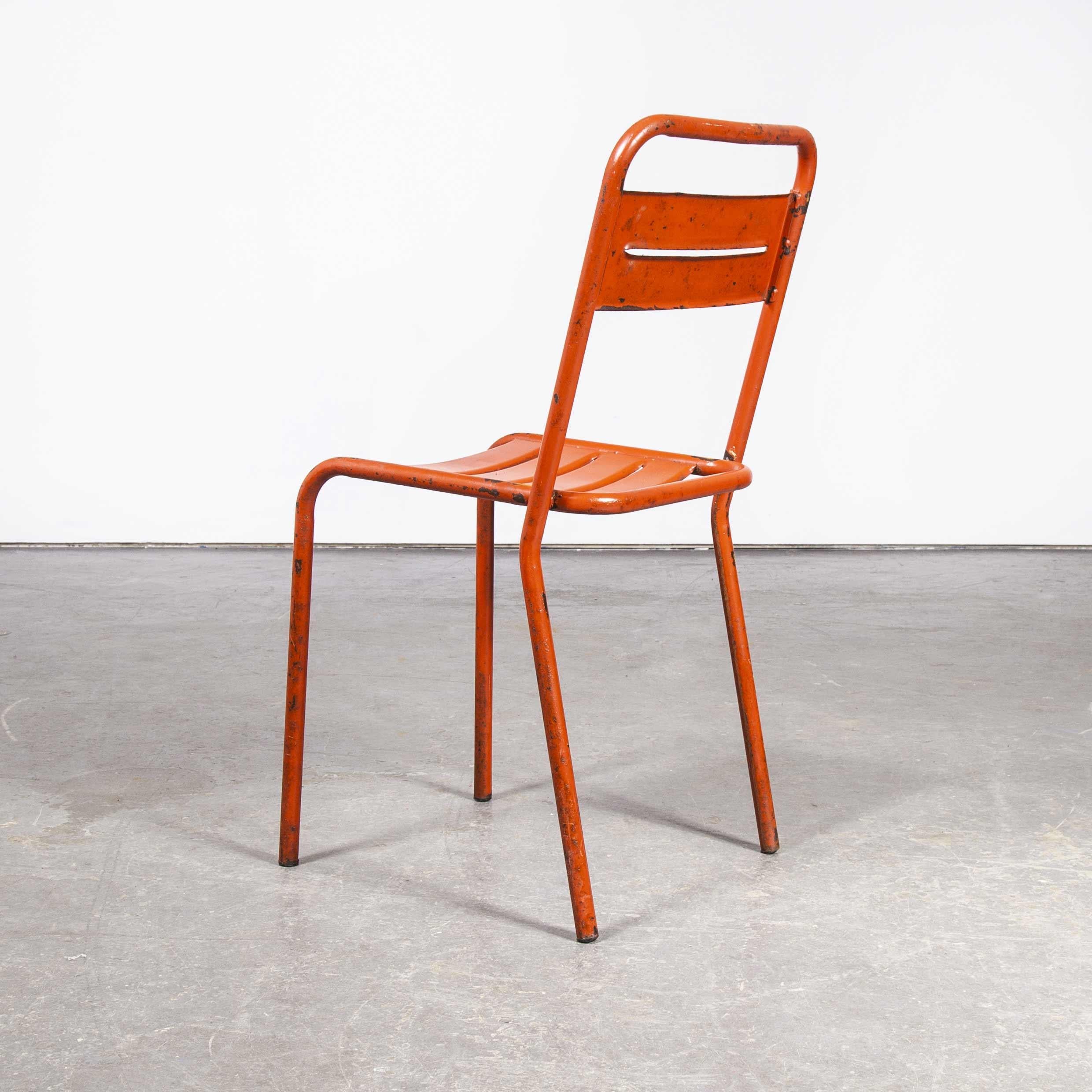 1950's French Red Metal Stacking Outdoor Chairs, Set of Seven 5