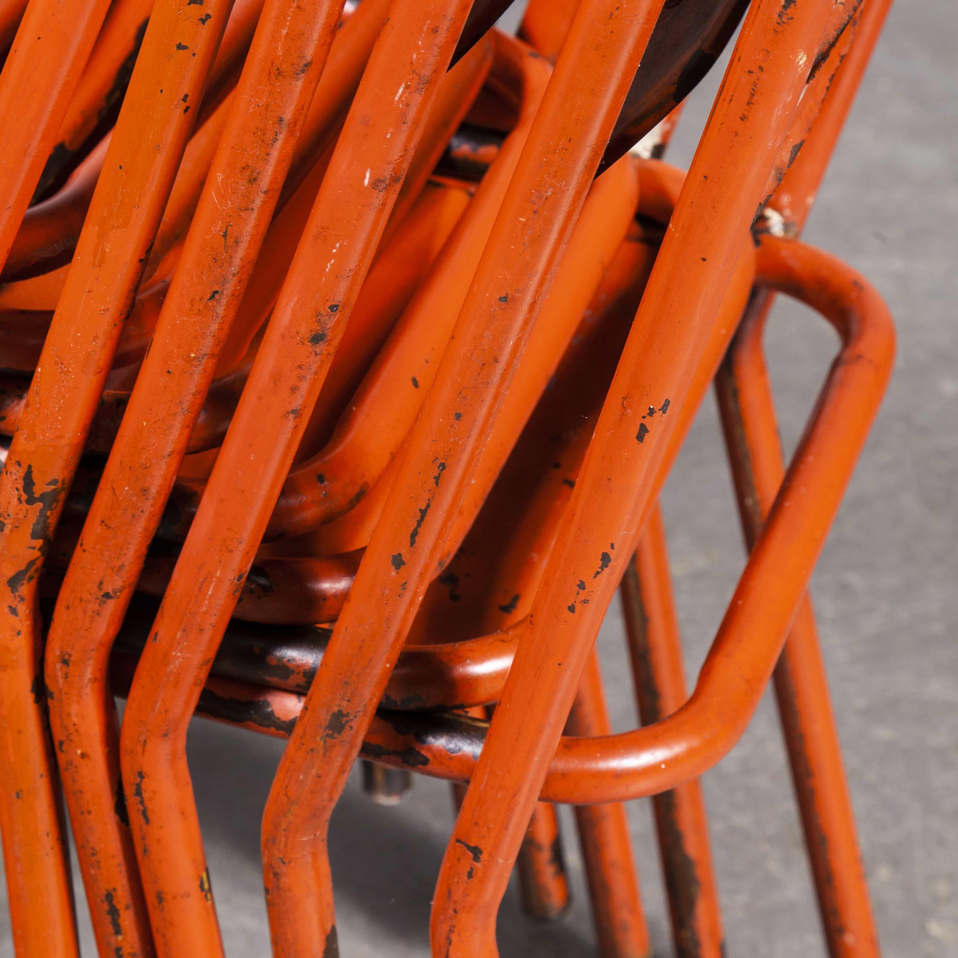 1950's French Red Metal Stacking Outdoor Chairs, Set of Seven 6