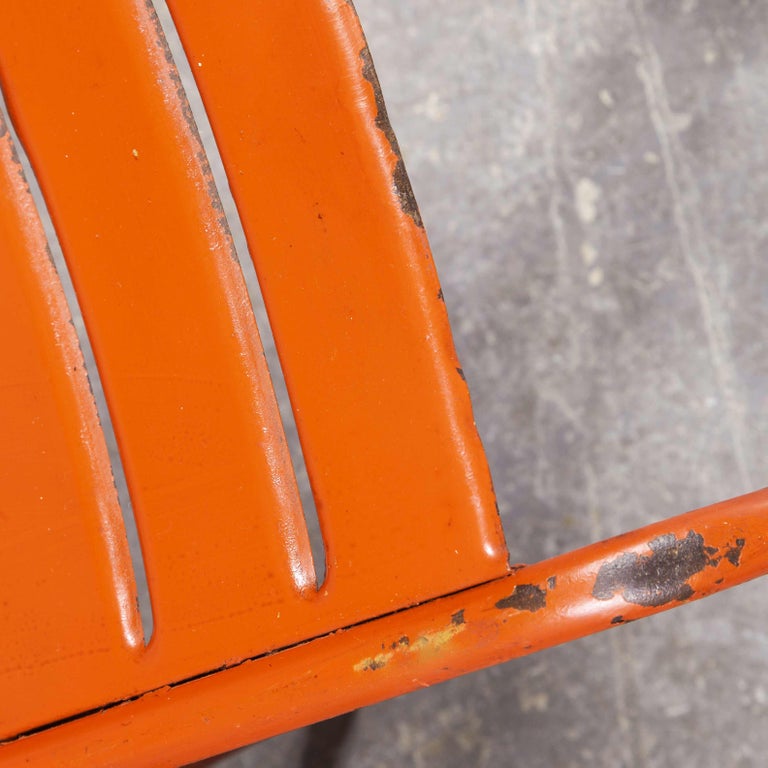 1950's French Red Metal Stacking Outdoor Chairs, Set of Seven at
