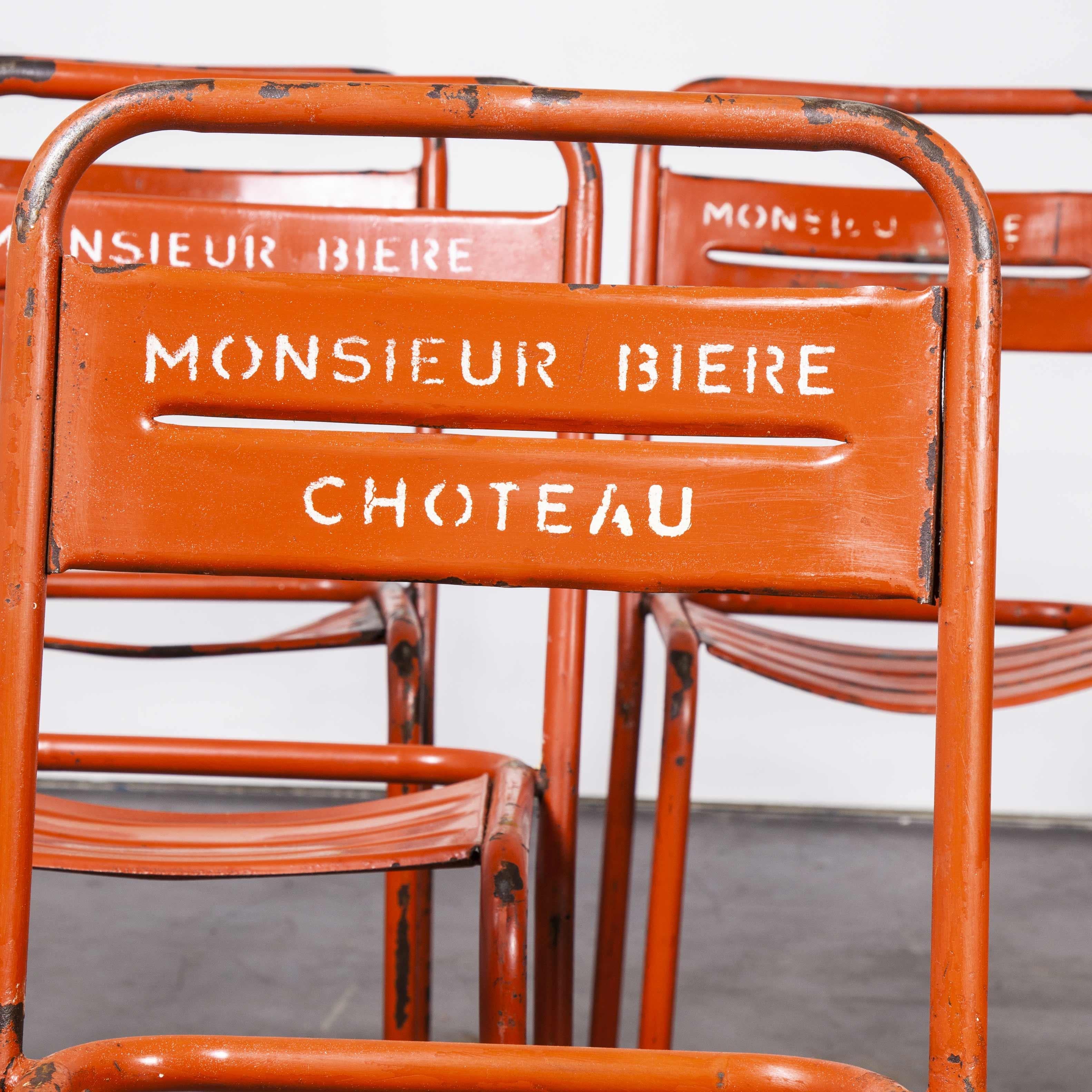 1950's French Red Metal Stacking Outdoor Chairs, Set of Seven 2